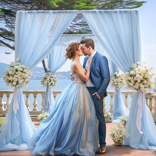 10×10 Blue Tulle Backdrop Curtains for Parties Sheer Backdrop Curtain Wedding…
