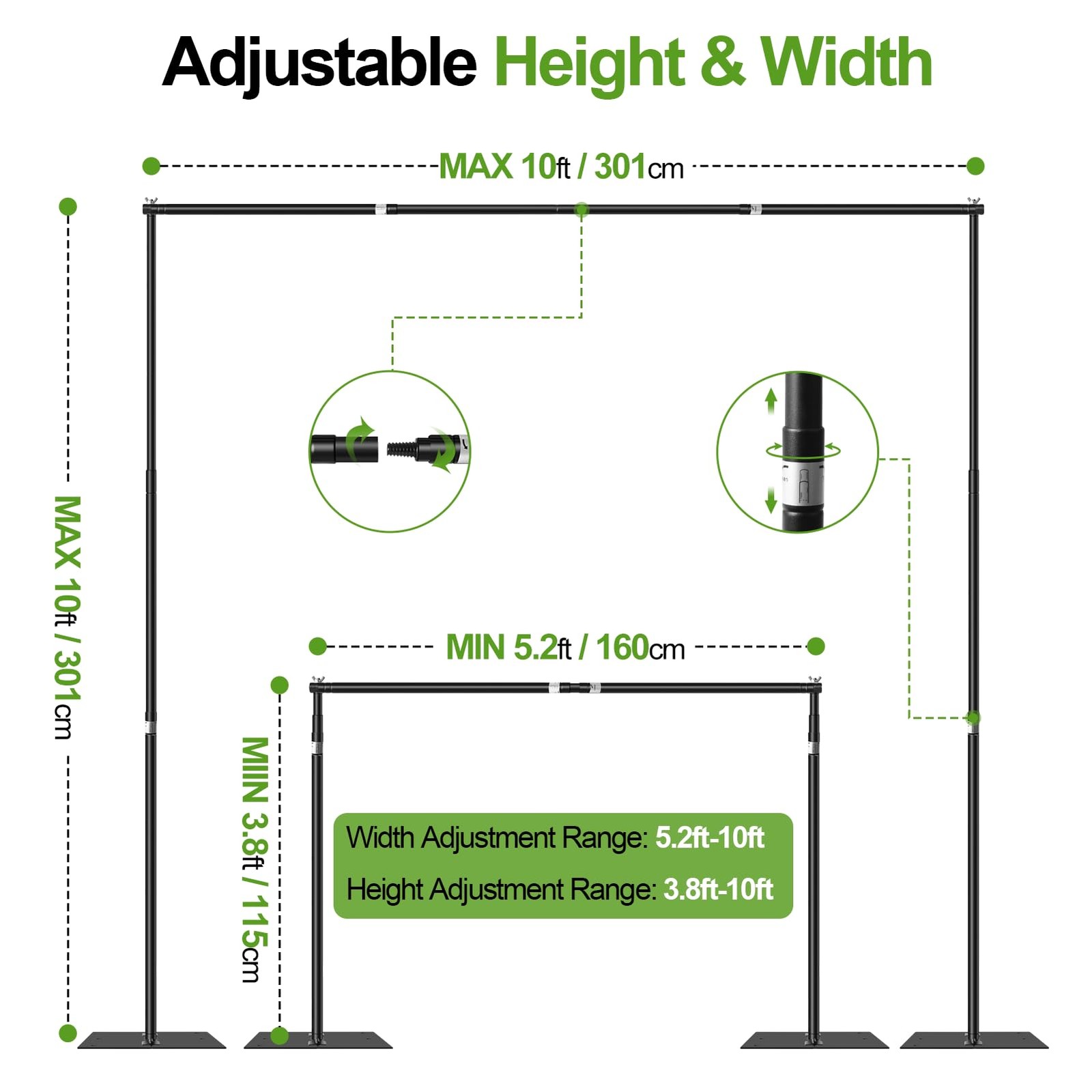 Backdrop Stand Heavy Duty, 10x10ft Adjustable Photo Background Pipe and Drape…