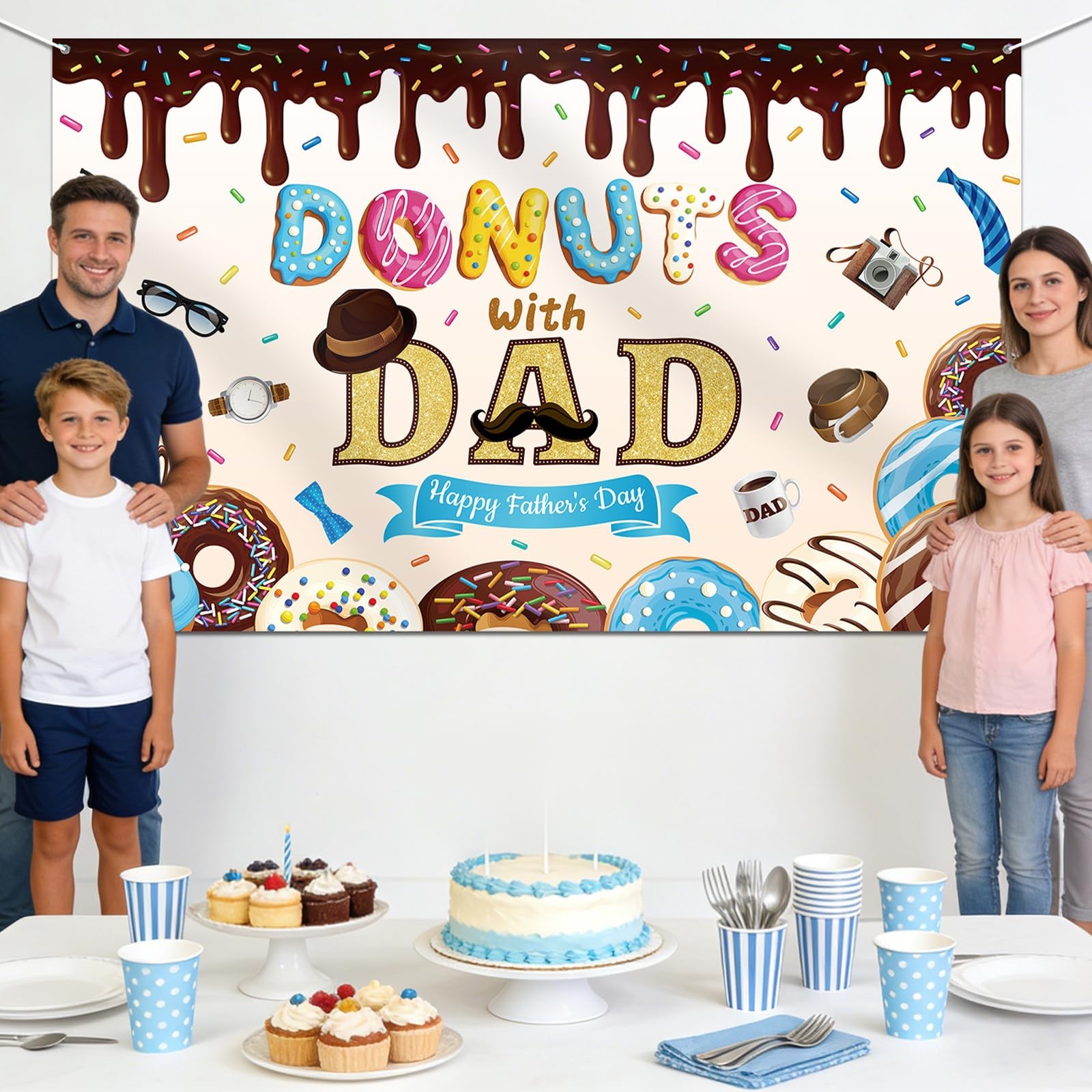 Happy Fathers Day Backdrop Large Size Donuts with Dad Banner Father’s Day Photog