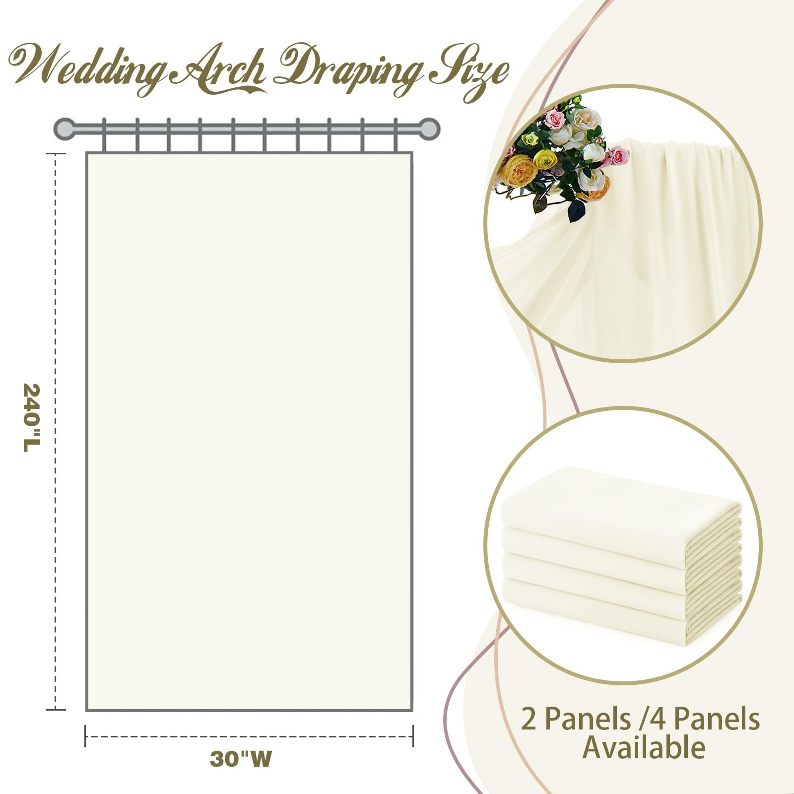 2 Panels Wedding Arch Draping Fabric 30″ x 20Ft Ivory Sheer Chiffon Fabric Ou…