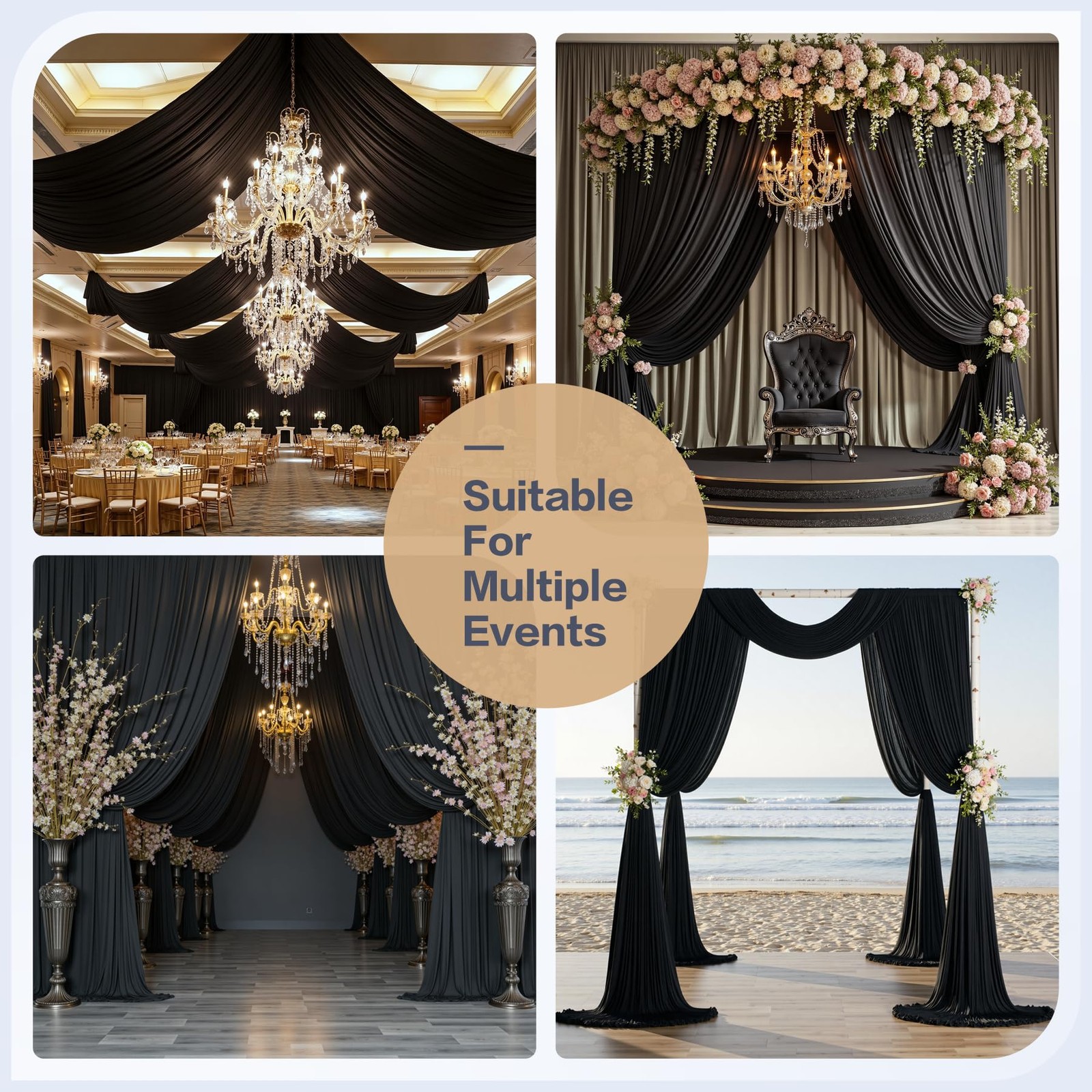 50x16ft Black Backdrop Curtains for Wedding W5′ x H16′(10 panels),