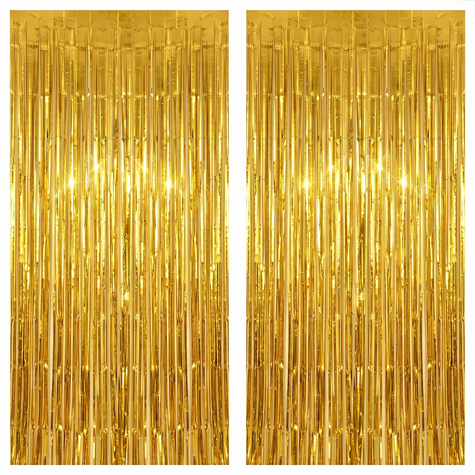 Gold Tinsel Backdrop Foil Curtain Birthday Streamers Photo Booth Props 2 Packs