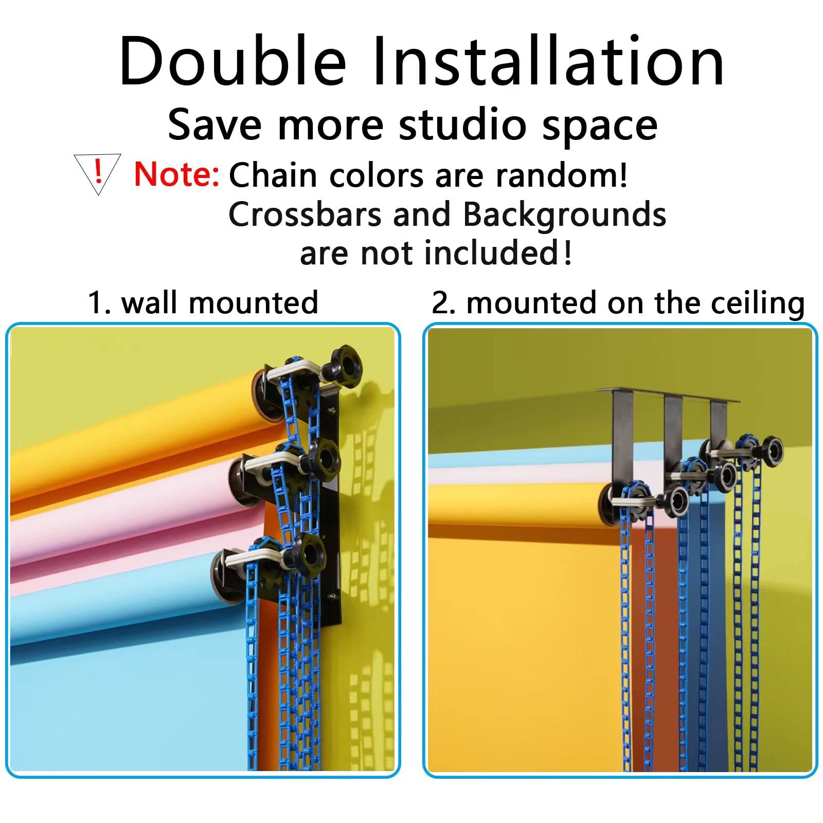 Photography Backdrop Wall Mount 3 Roller Support System, Manual Photo Backgro…