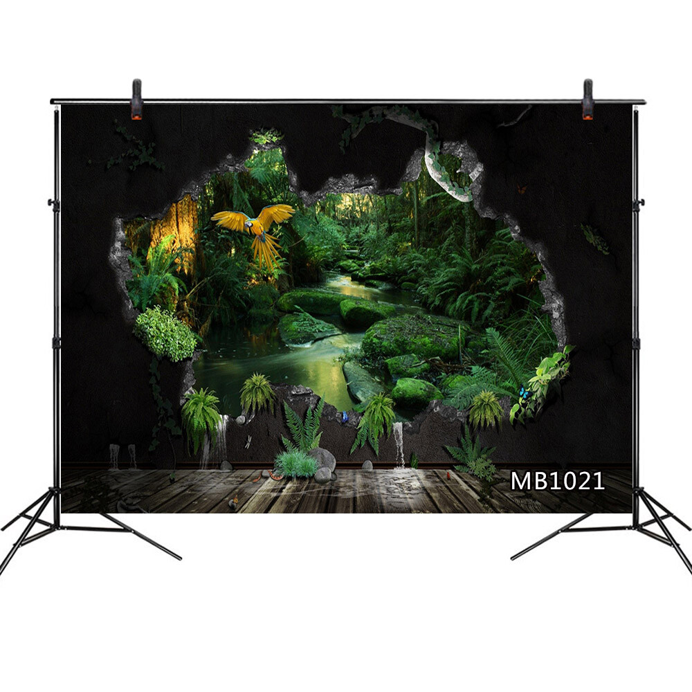 7x5ft Tropical Jungle Forest Parrot Stone Cave Vinyl Backdrop Photo Background