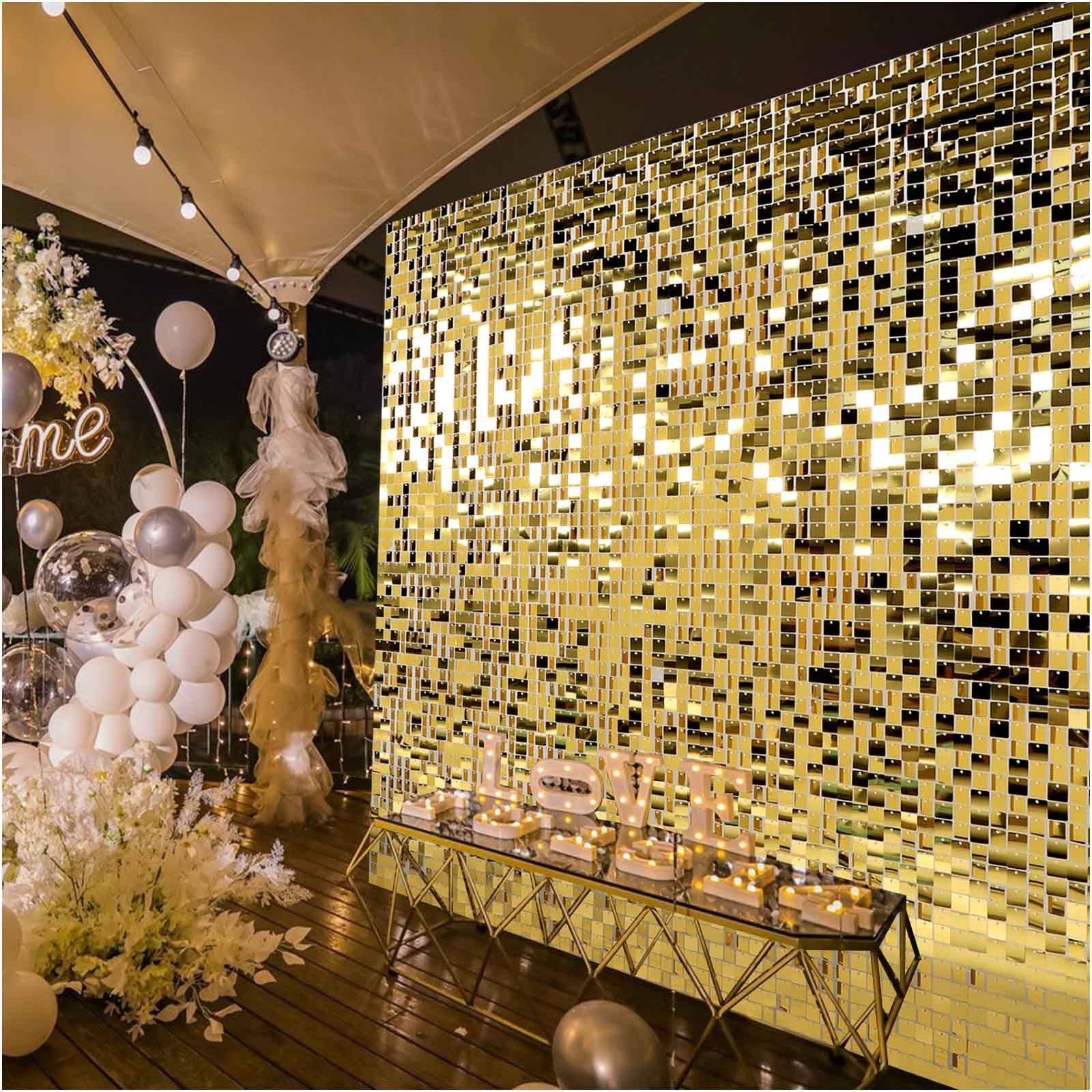 Kate Square Light Gold Sequin Wall Panels Shimmer Wall Birthday Party Backdro…