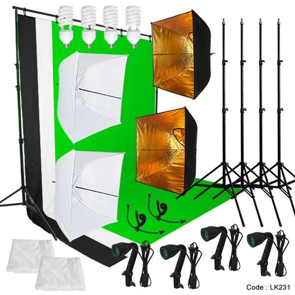 Photography Backdrop stand 3 Muslins Studio Lighting Light Softbox Kit Linco