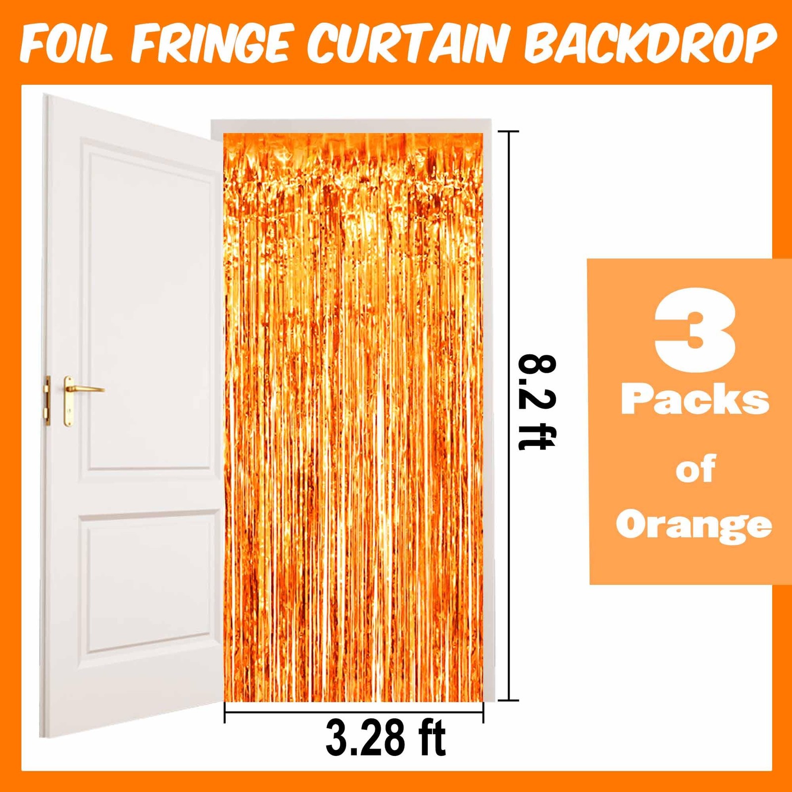 Orange Metallic Foil Fringe Curtains Backdrop Streamers 3.28×8.2 Ft 3 Pack
