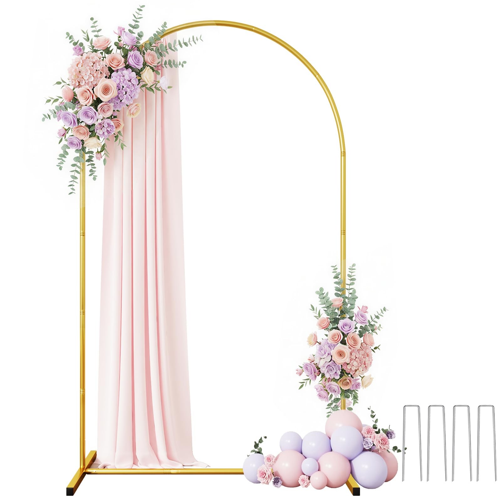 7.2 FT Metal Arch Backdrop Stand, Gold Wedding Arch Frame, Floral Balloon Arc…