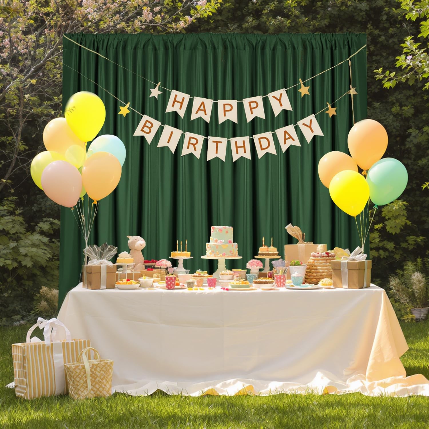 Green Backdrop Curtains 10×10 Ft Polyester Photo Drapes Rod Pocket 2 Panels