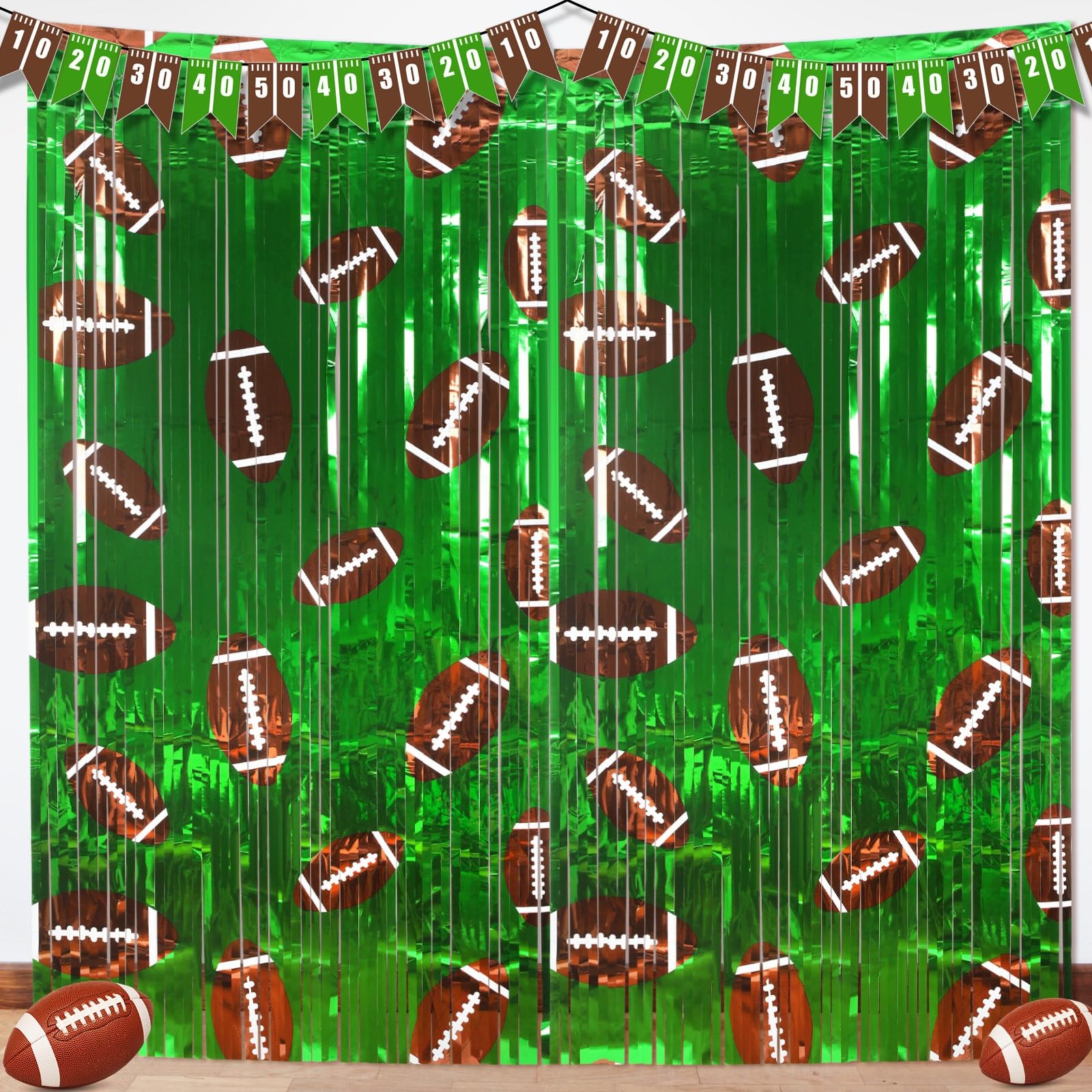 4 Pack Football Party Decorations Photo Props 3.3×6.6 Ft Foil Fringe Curtain
