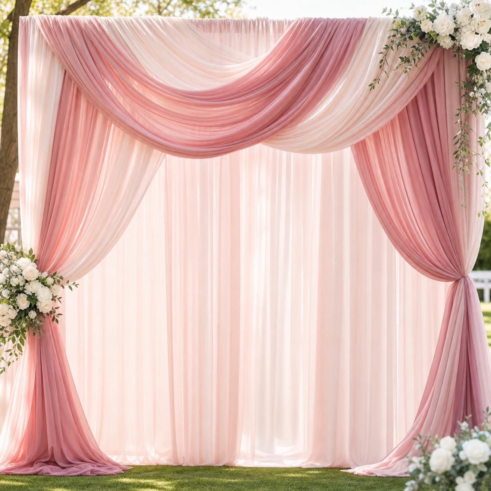 8 PCS 12×10 FT Dusty Rose Pink Chiffon Backdrop Curtains Wedding Party Photo