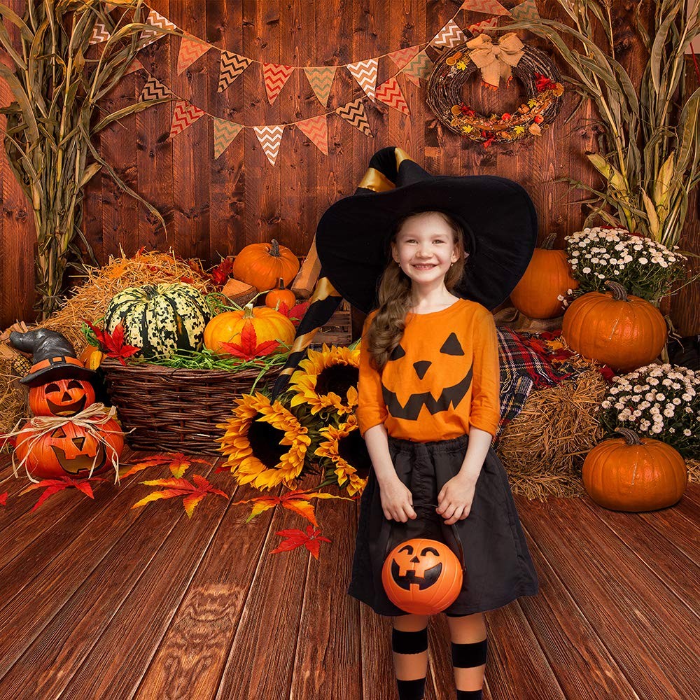 8x8FT TP295B Fall Thanksgiving Wooden Floor Barn Pumpkins Photography Backdrop