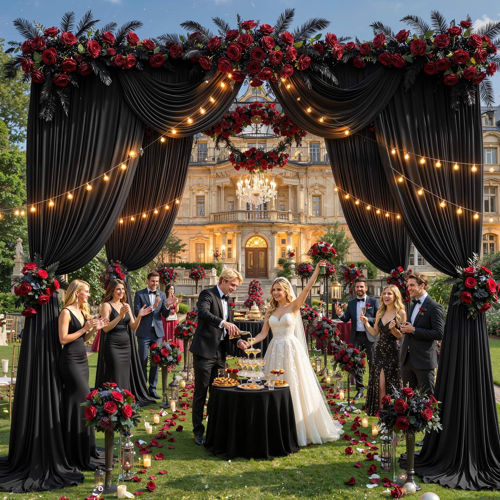 2 PCS 5×12 FT Black Wrinkle Free Polyester Photo Backdrop Curtains Home Decor