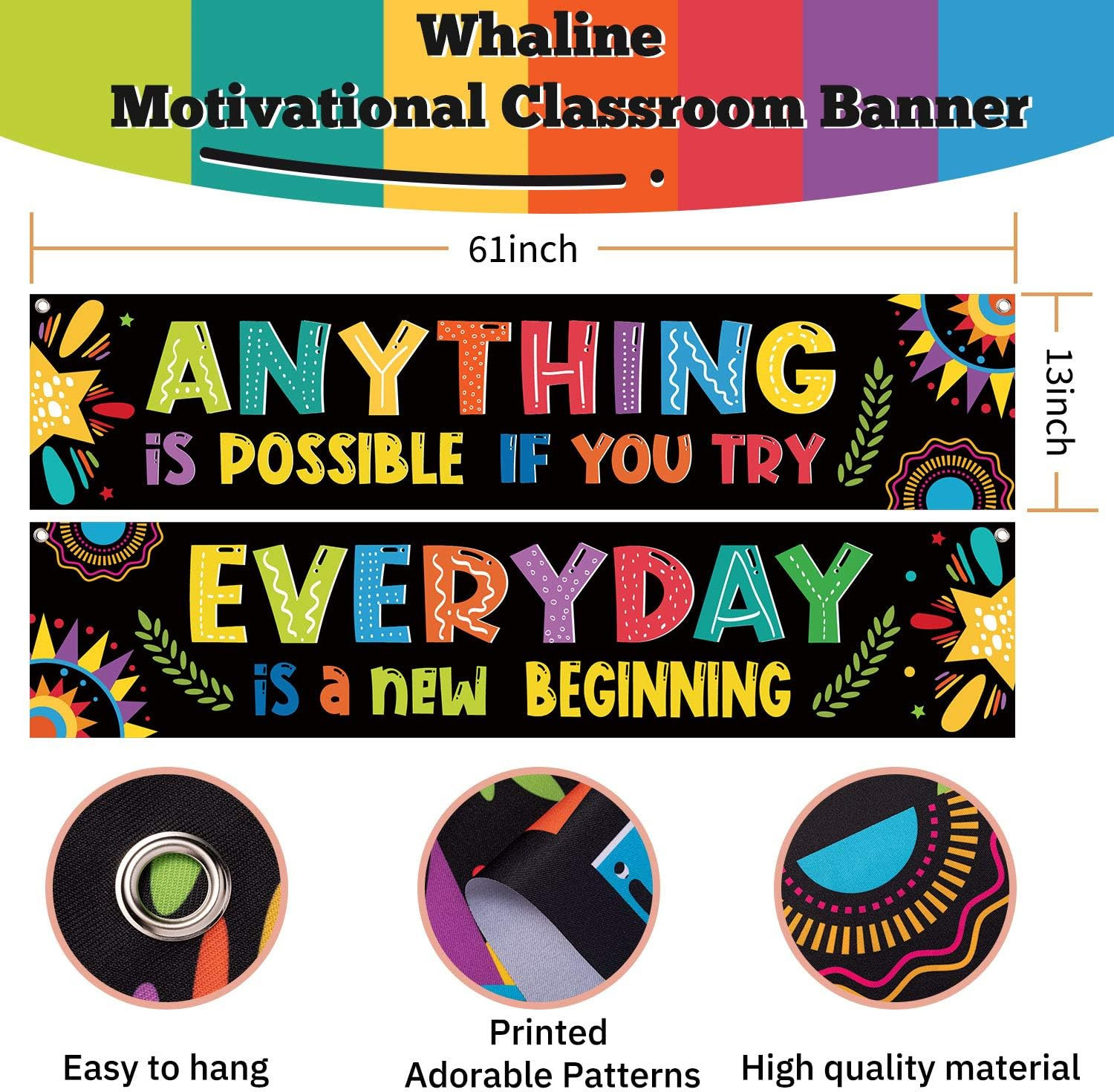 2 Pack Motivational Classroom Banner 13 X 61 in Inspirational Positive Banner Gr