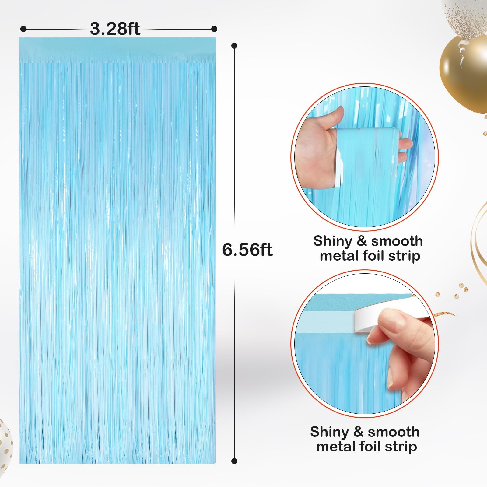 2 PCS Macaron Light Blue Metallic Tinsel Foil Fringe Curtain Photo Backdrop