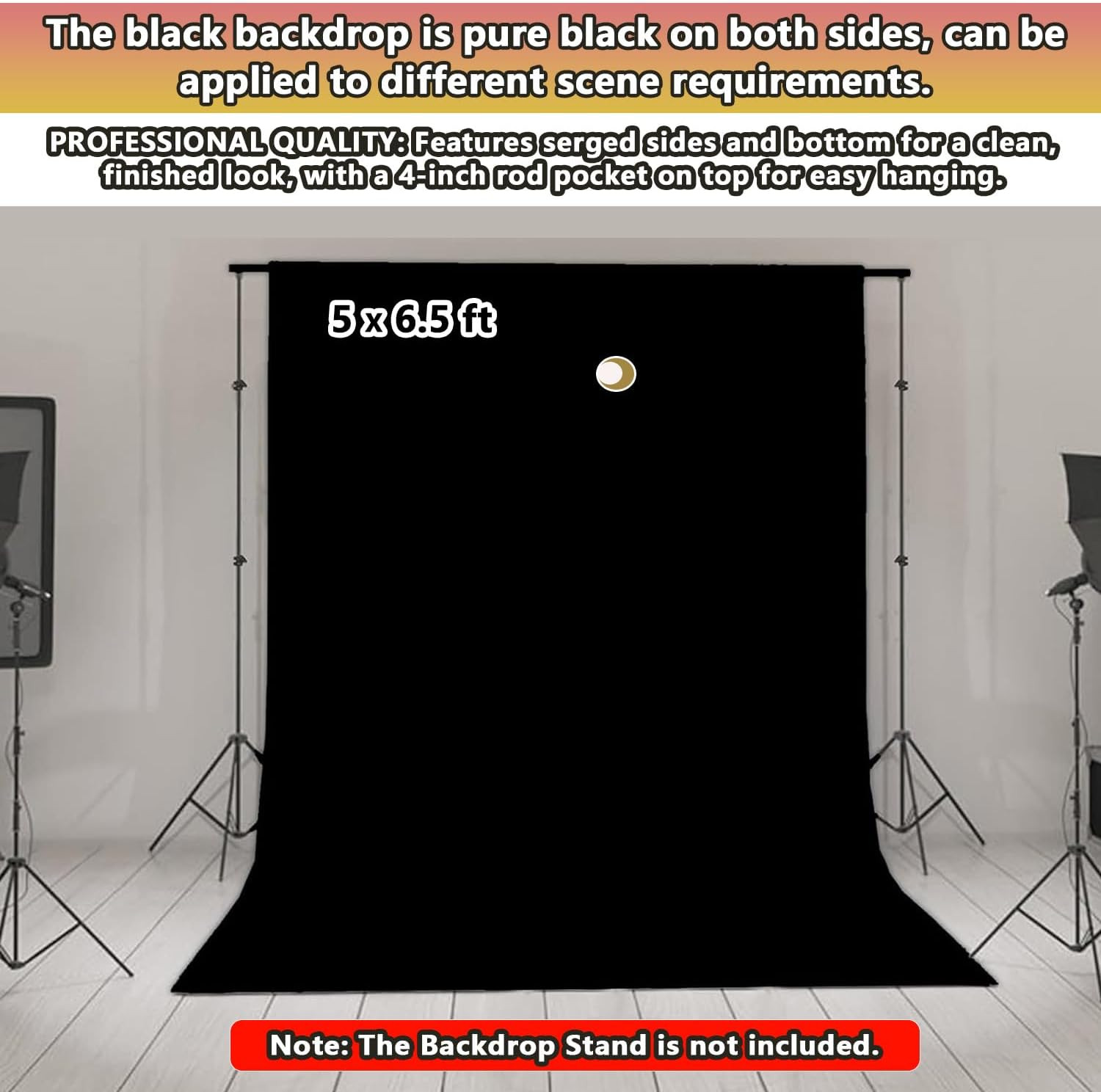 5X6.5Ft Black Background for Photography, Durable Fabric Black Photo Backdrop Cu