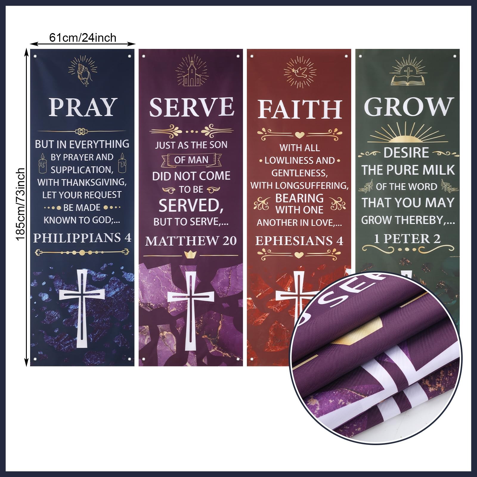 4 Pcs Church Banners with Scripture 2ft x 6ft Oxford Cloth Church Banners for…