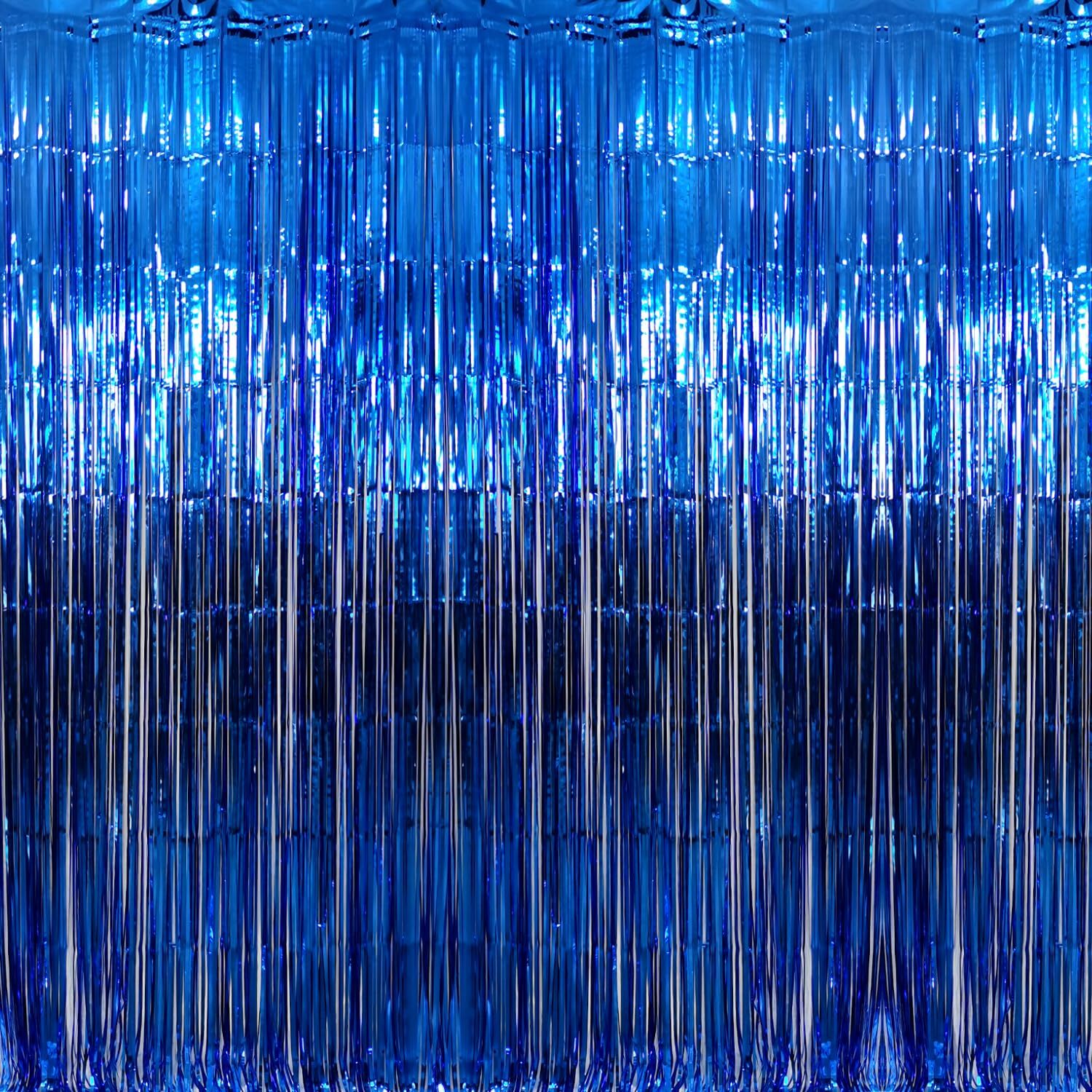 3.2×9.8ft Navy Blue Foil Fringe Curtain Tinsel Backdrop for Party Decoration