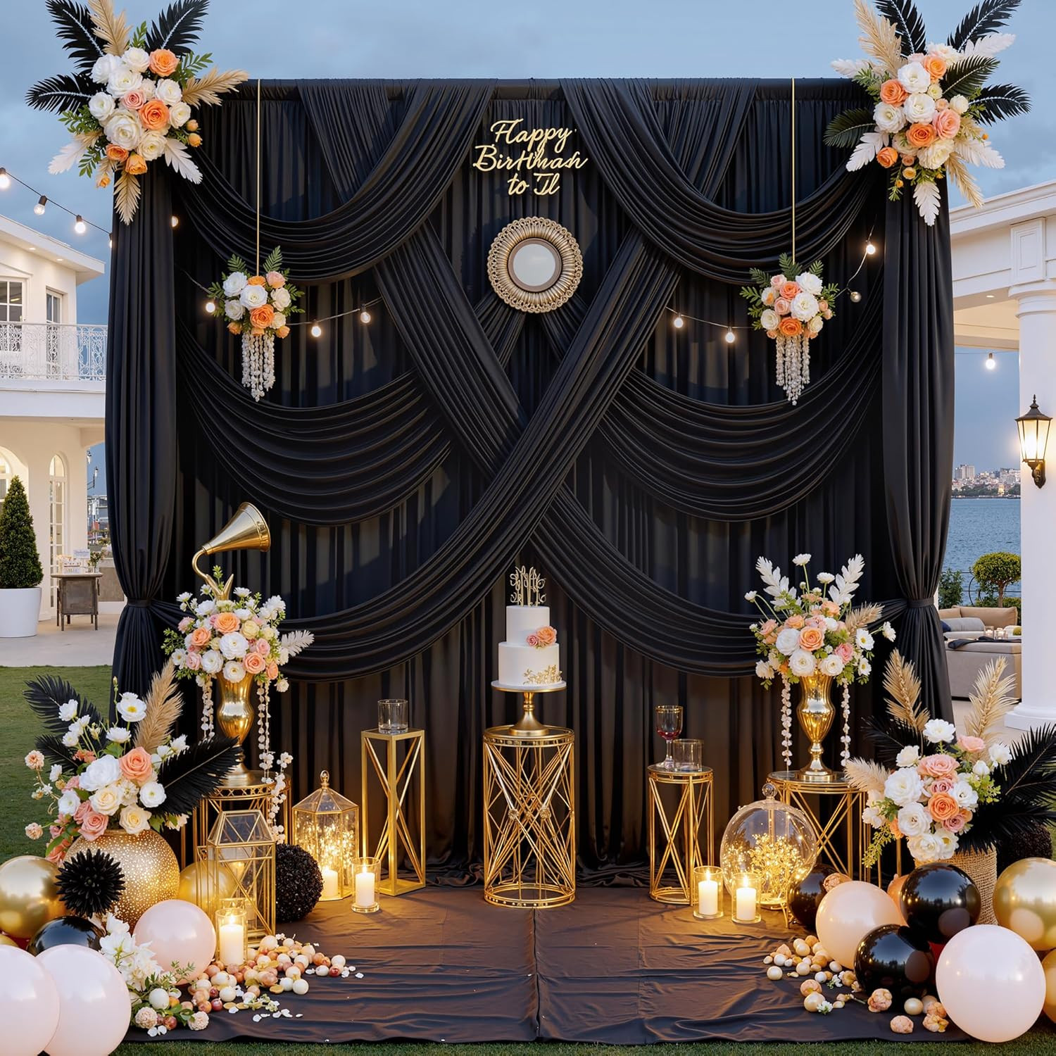 20 Ft X 10 Ft Wrinkle Free Black Backdrop Curtain for Parties, 4 Panels 10Ft Pol