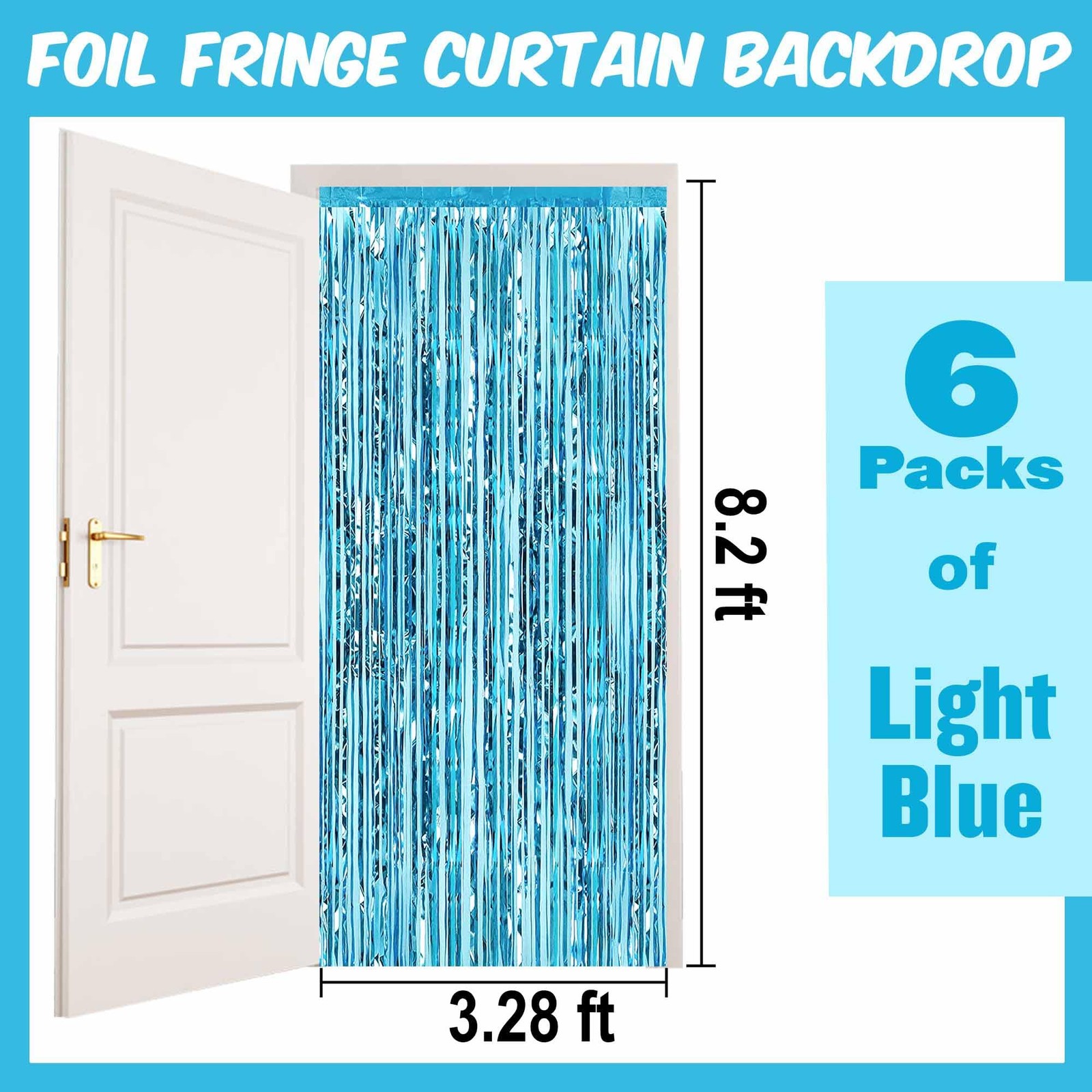 6 PCS Light Blue Foil Fringe Curtains 3.28×8.2 FT Metallic Streamer Tinsel