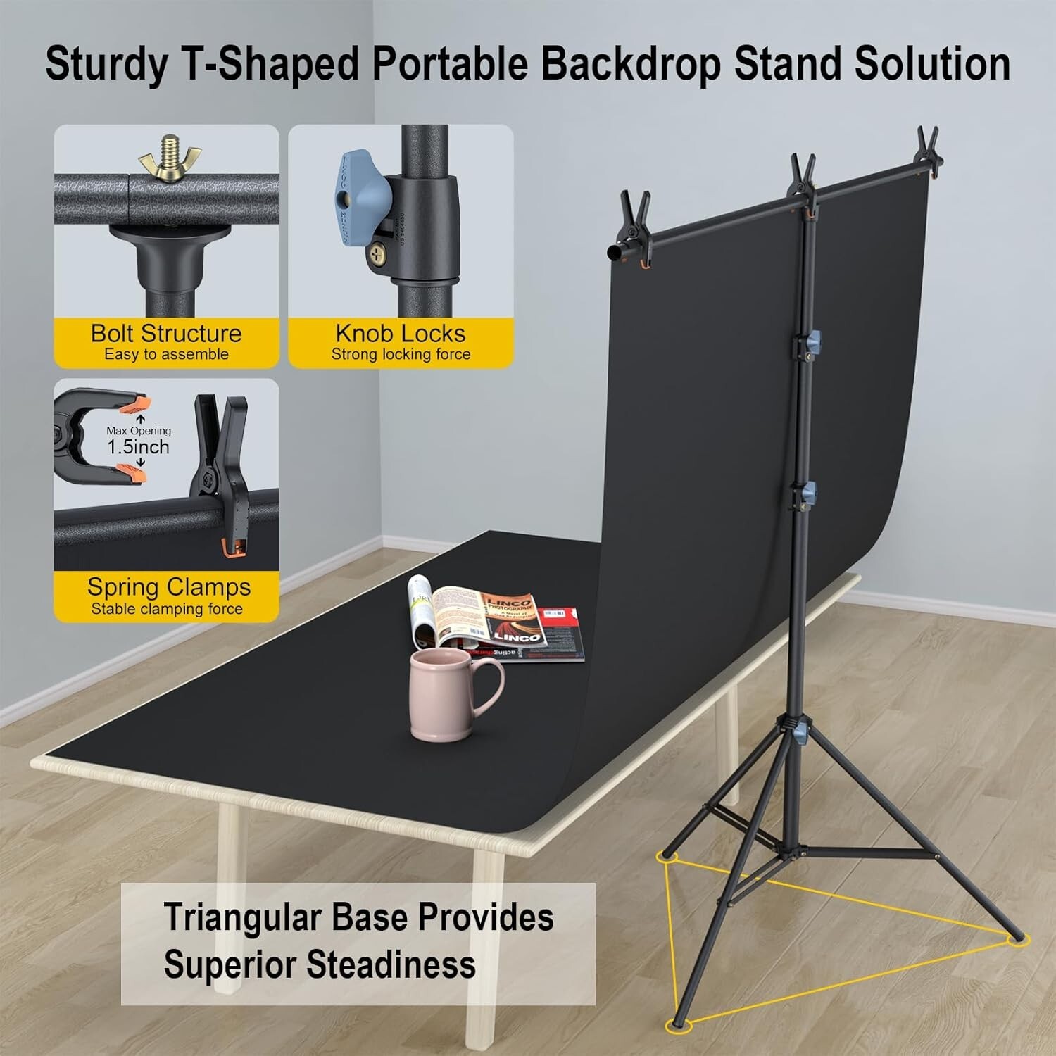 LINCO Photo T-Shape Backdrop Stand Background Backdrops Support Kit – AM207Black