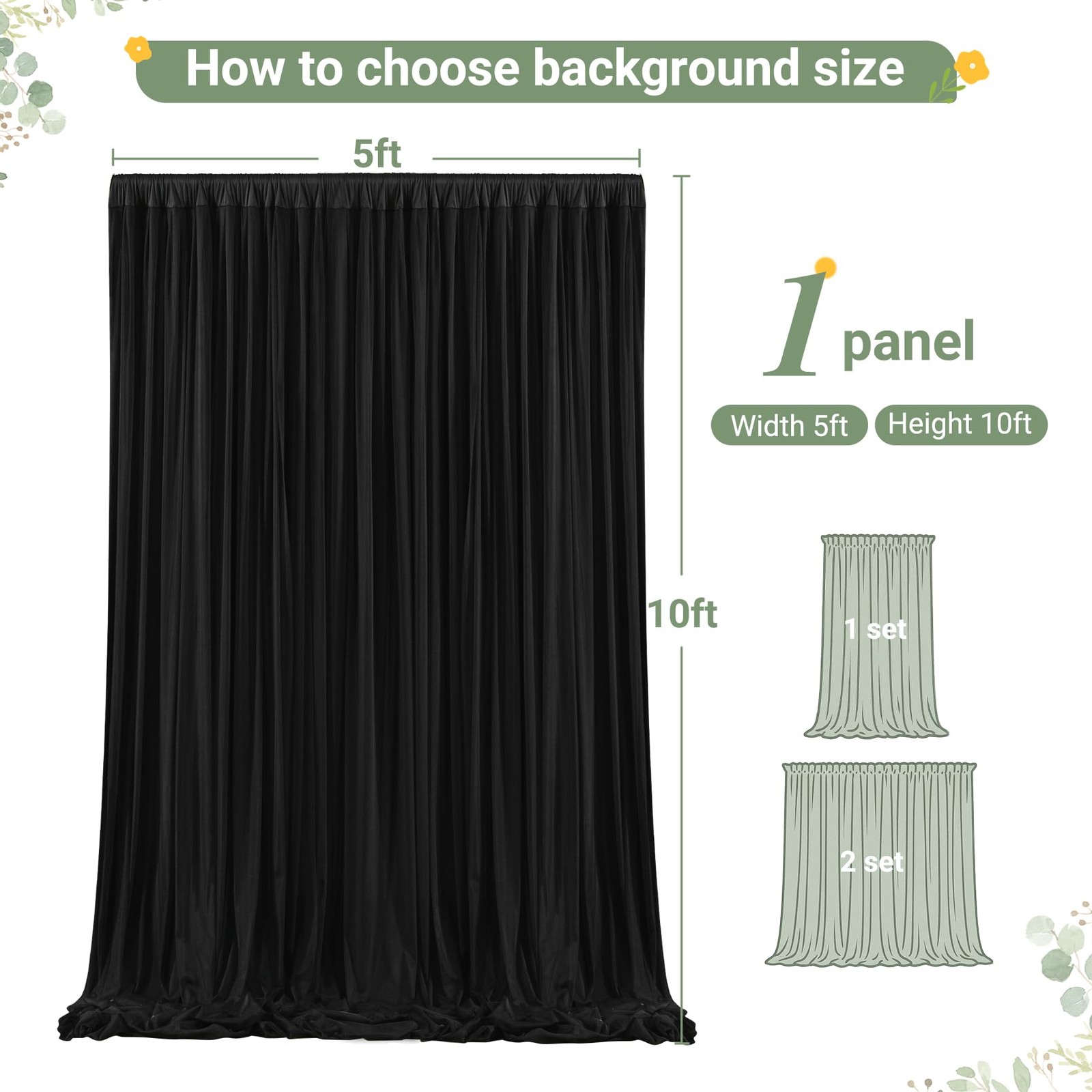 Black Tulle Backdrop Curtain 5×10 Ft Wrinkle Free Drapes Wedding Party Decor