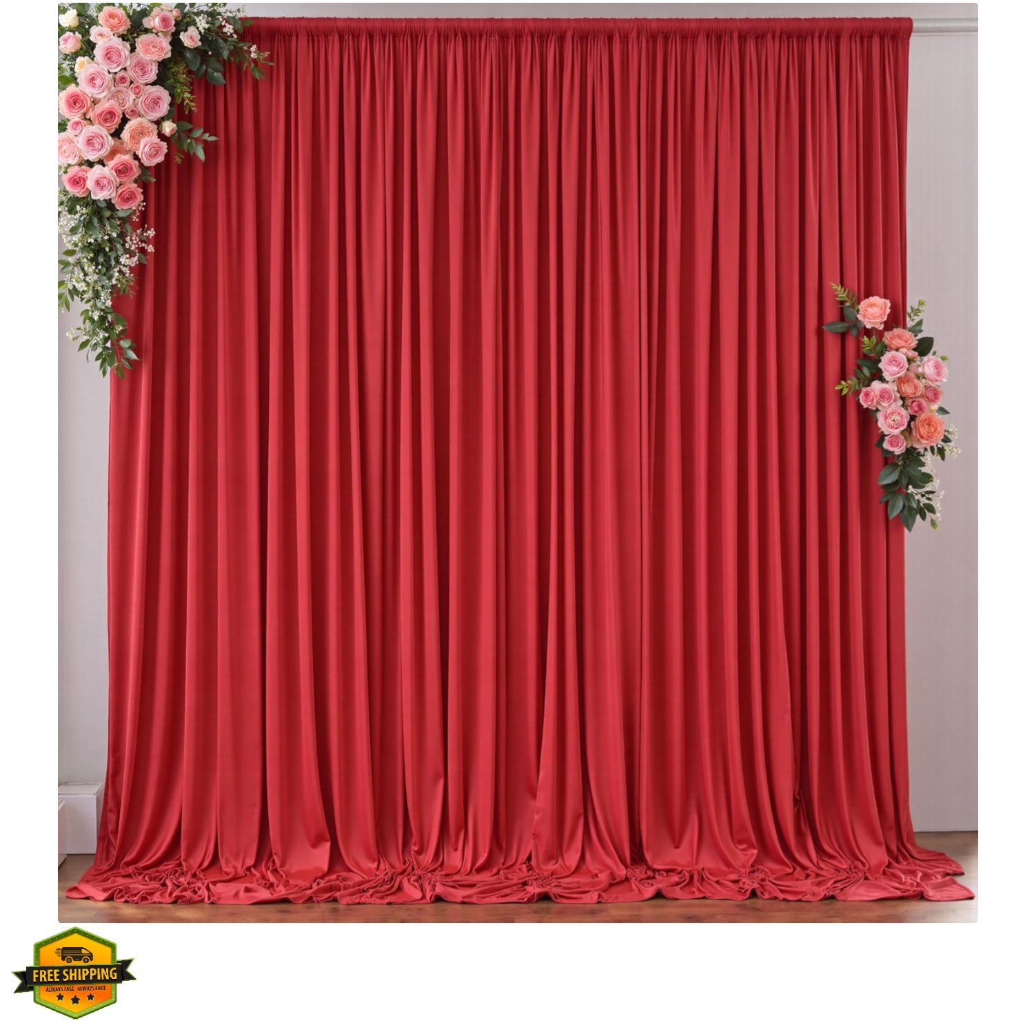10ft x 8ft Wrinkle Free Red Backdrop Curtains for Parties, Polyester Photo Ba…