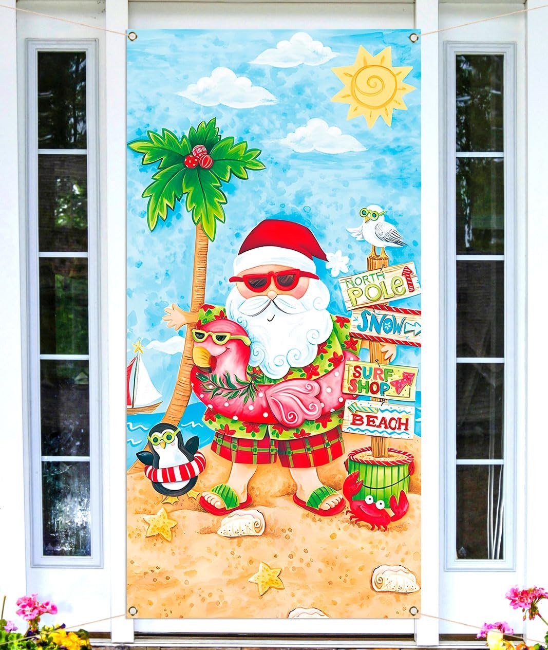 Christmas July Door Cover Tropical Summer Beach Hawaiian Themed Party Decorat…