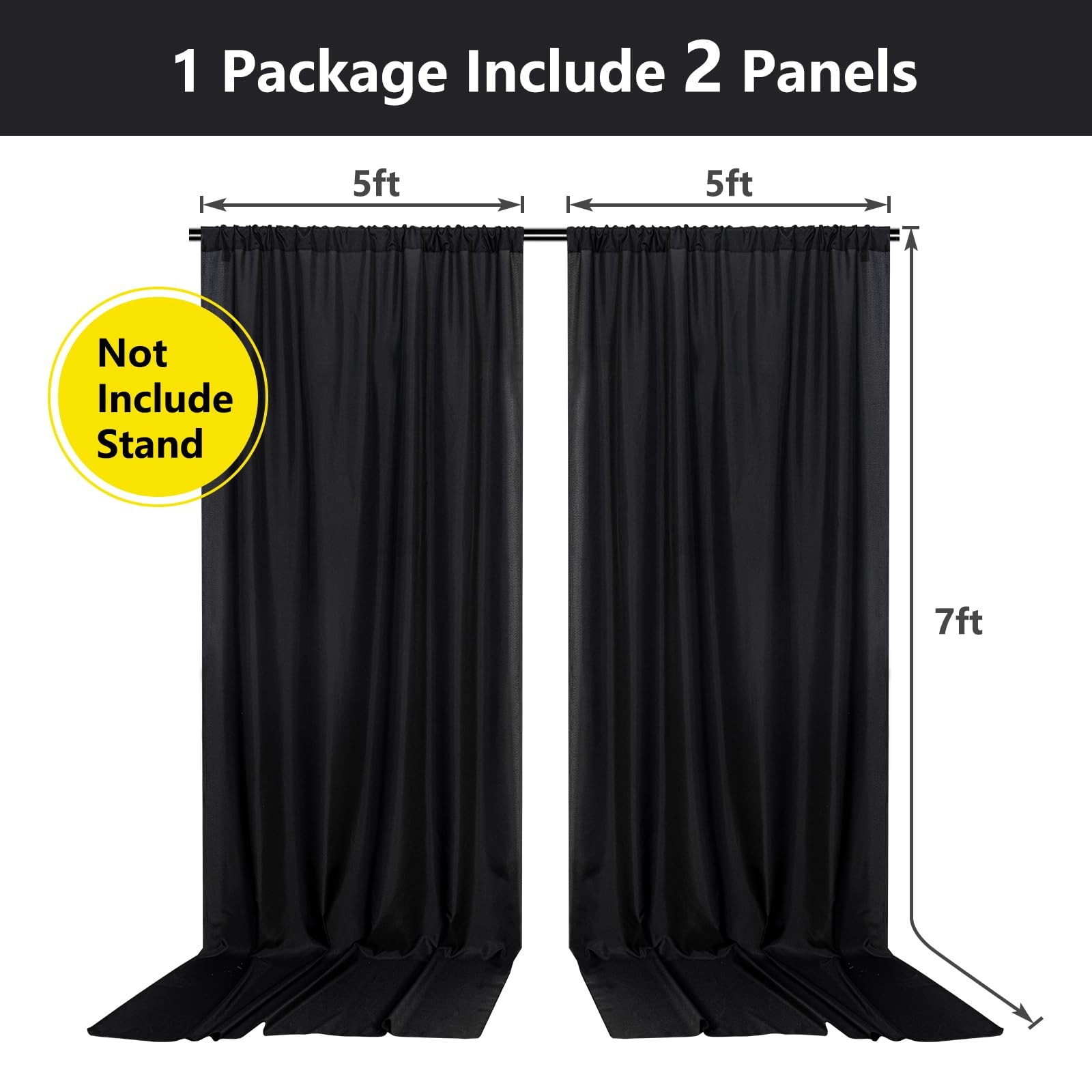 2 Panels Black Backdrop Curtains Party Background Drapes Fabric 5×7 Feet