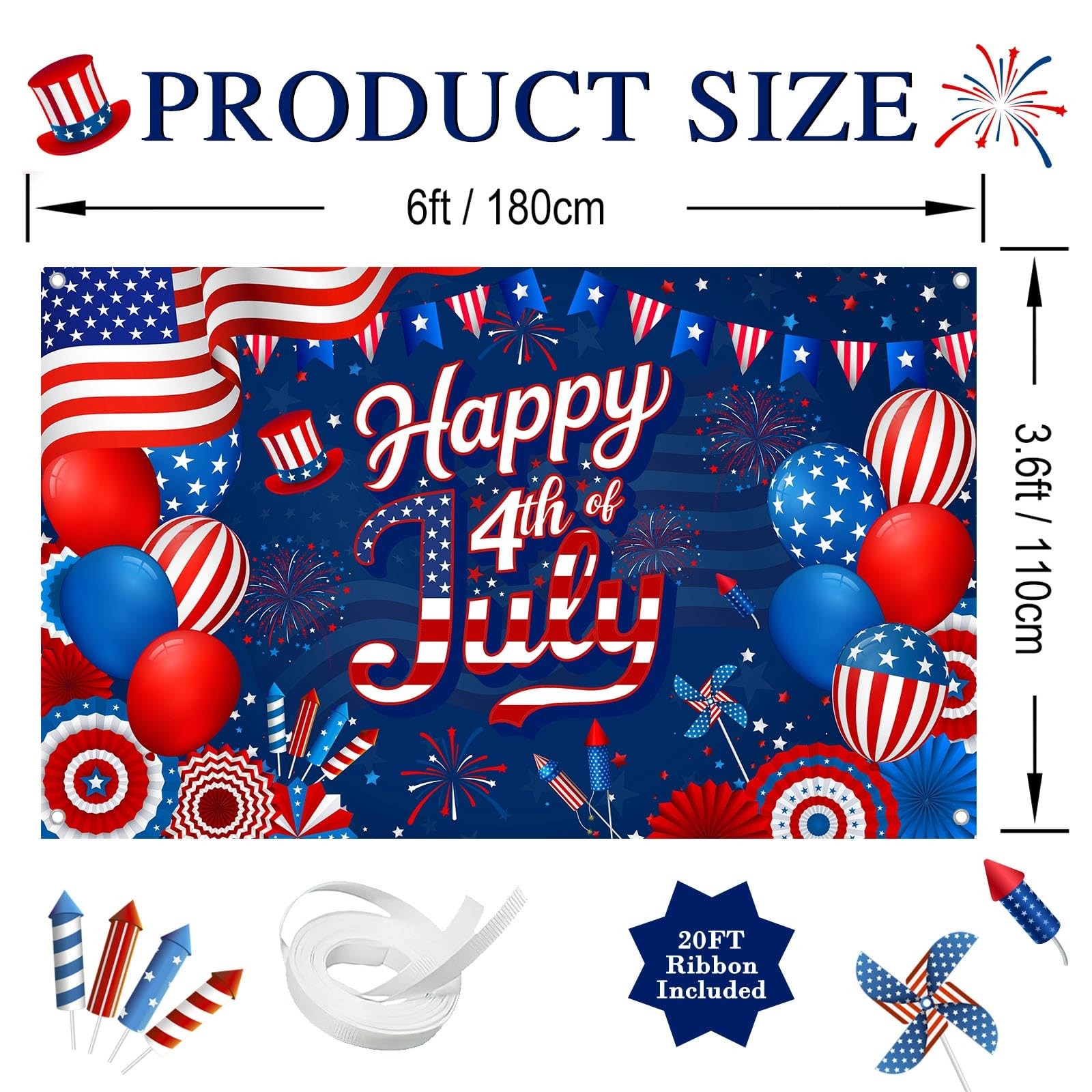 4th of July Backdrop Banner Independence Day Decorations Background for Photogra