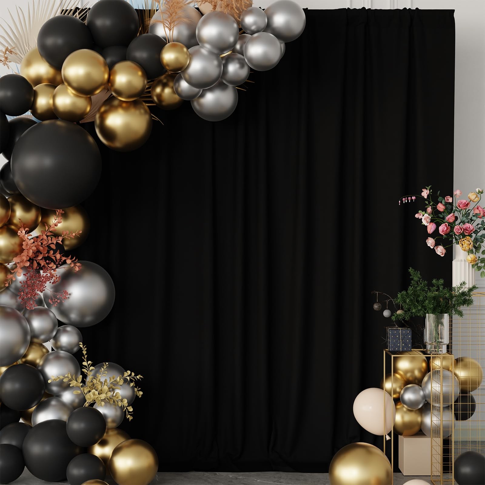 2 Panels 5x7FT Black Photo Backdrop Curtains Wrinkle Resistant Drapes Party