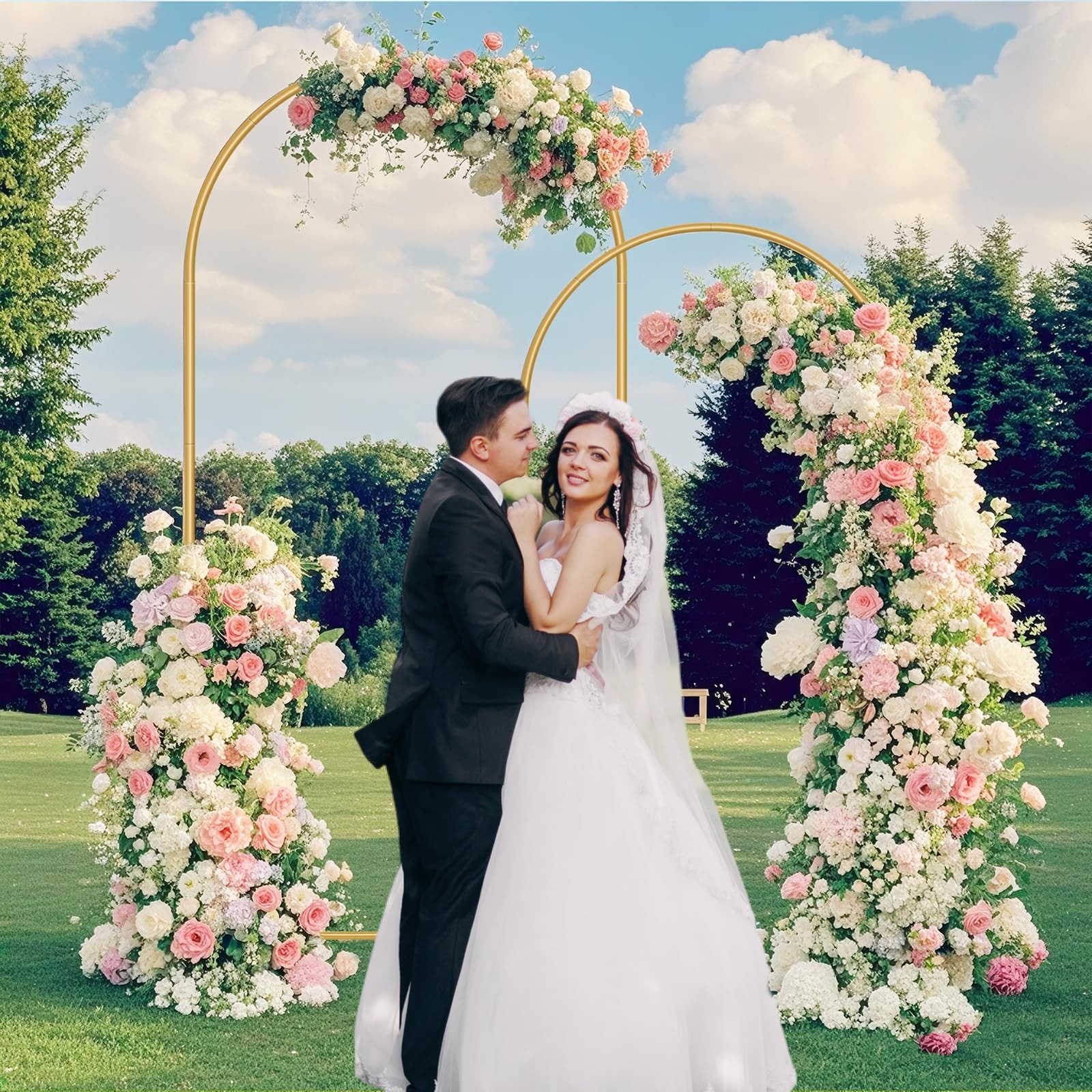 Metal Arch Backdrop Stand 7.2FT+6FT Wedding Arch Backdrop Stand Set of 2 Gold…