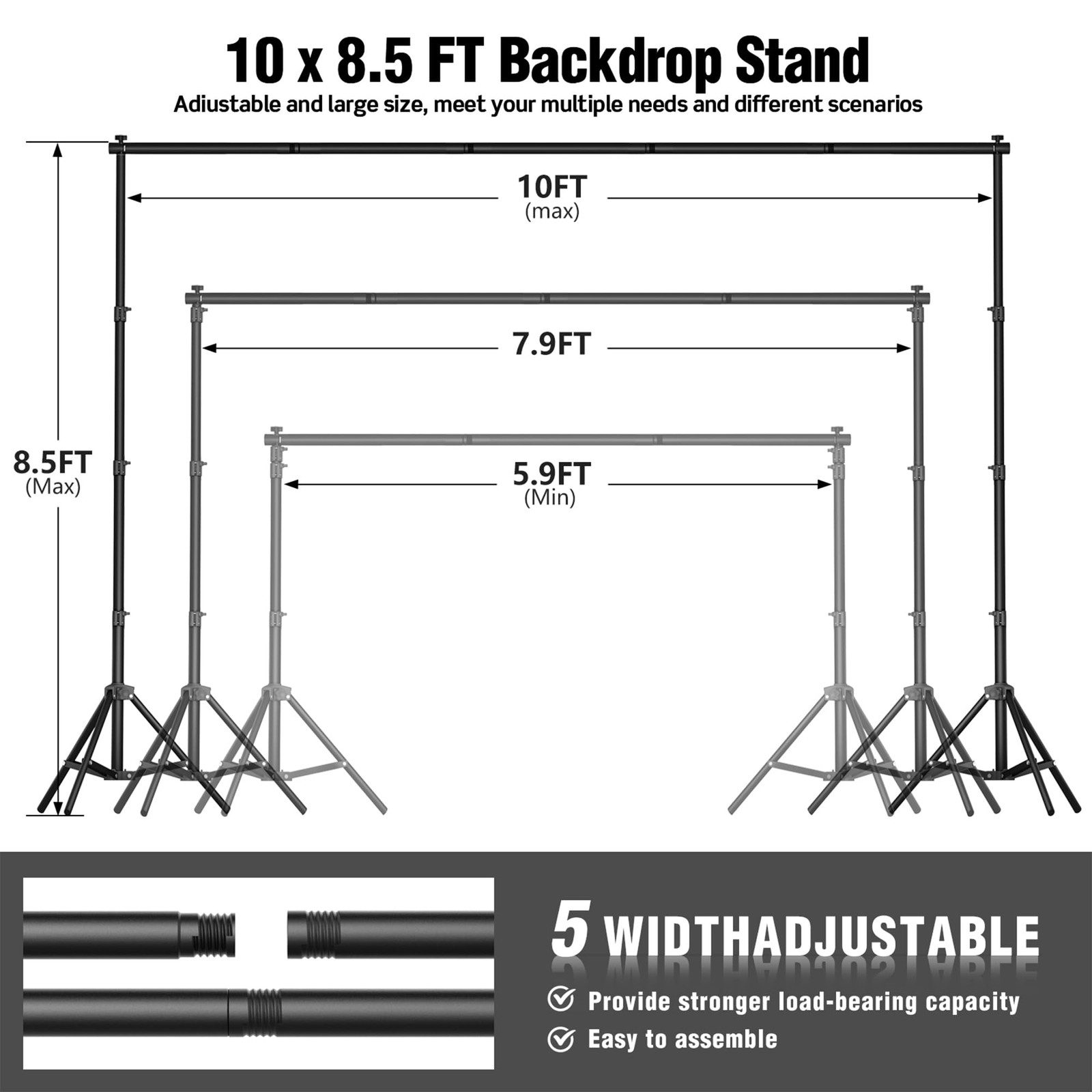 Backdrop Stand for Parties 10 x 8.5 FT, Heavy Duty Photography Backdrop Stand…