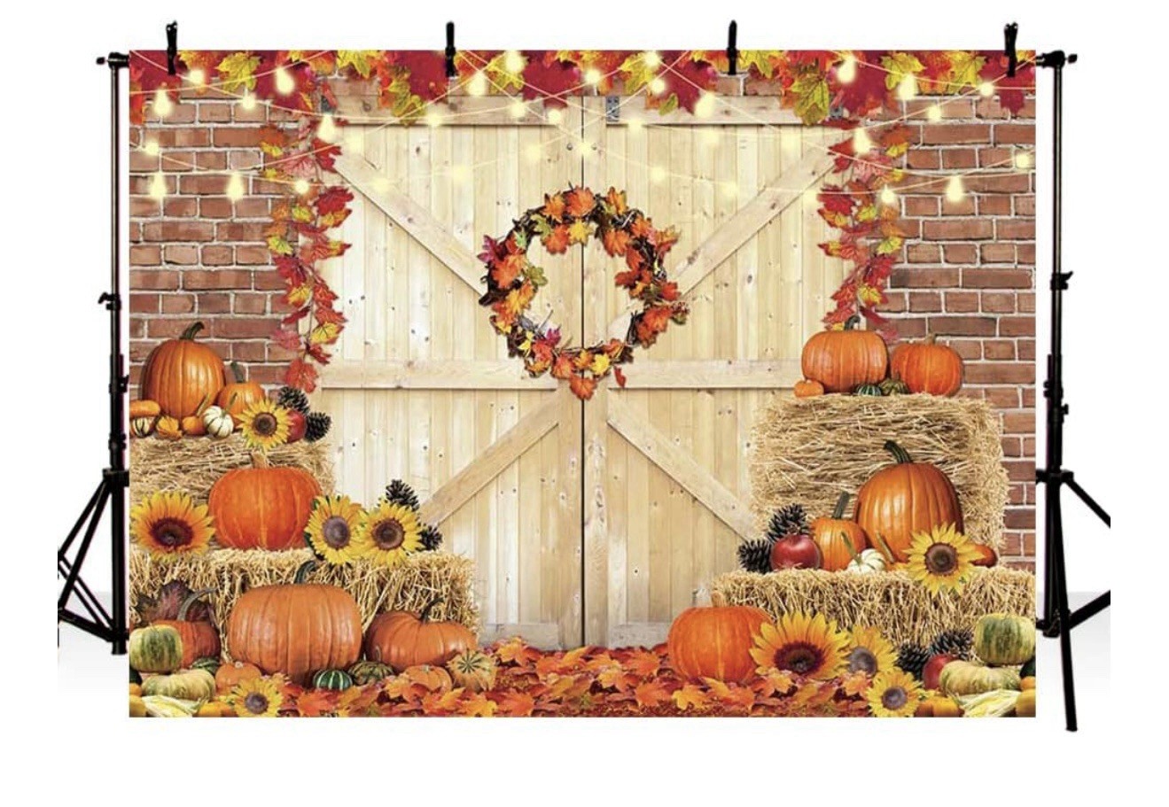 10×7 FT Fall Thanksgiving Autumn Pumpkin Harvest Barn Door Backdrop (T-28)