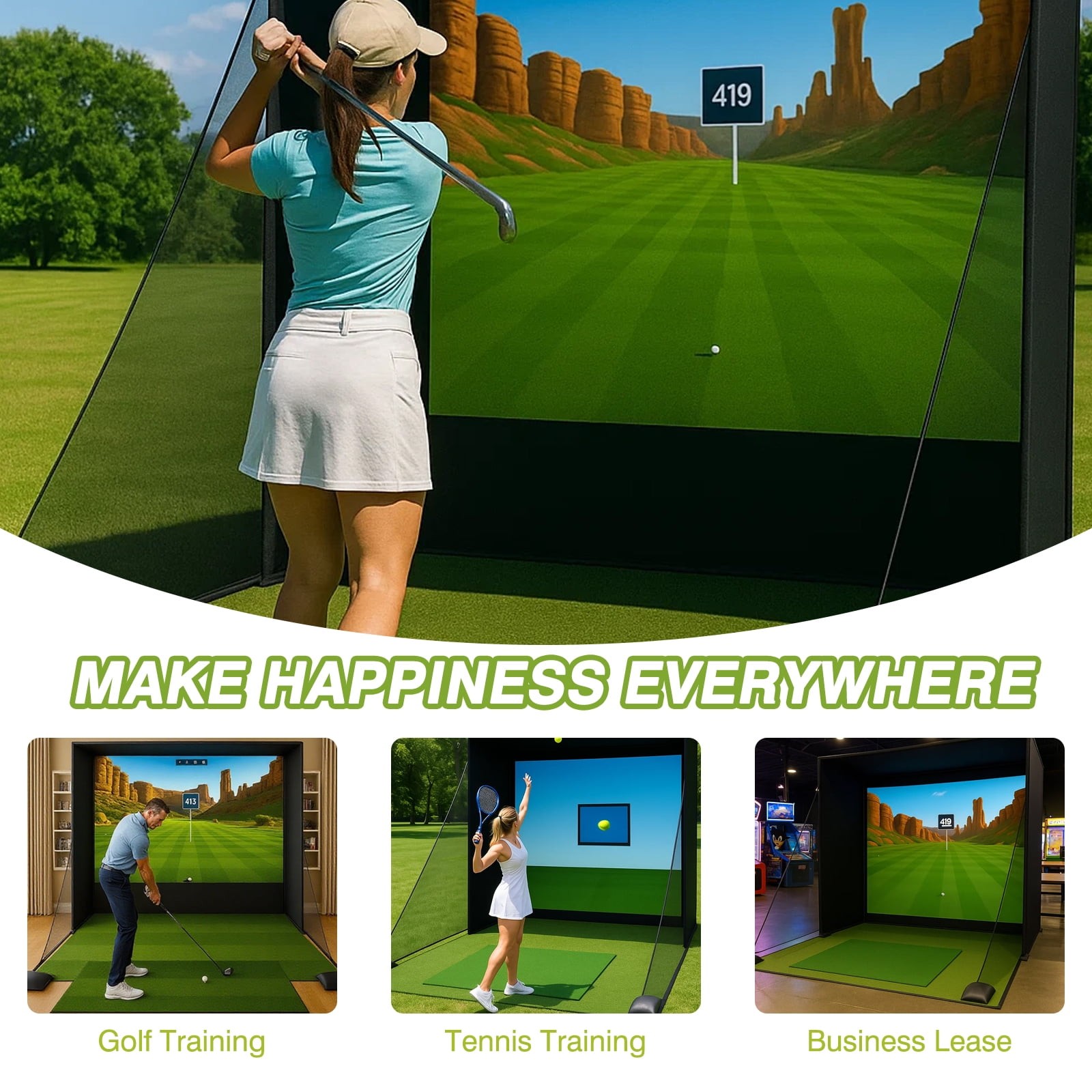 10 x 8 ft Golf Simulator Enclosure With Impact Screen Indoor Golf Training Cage