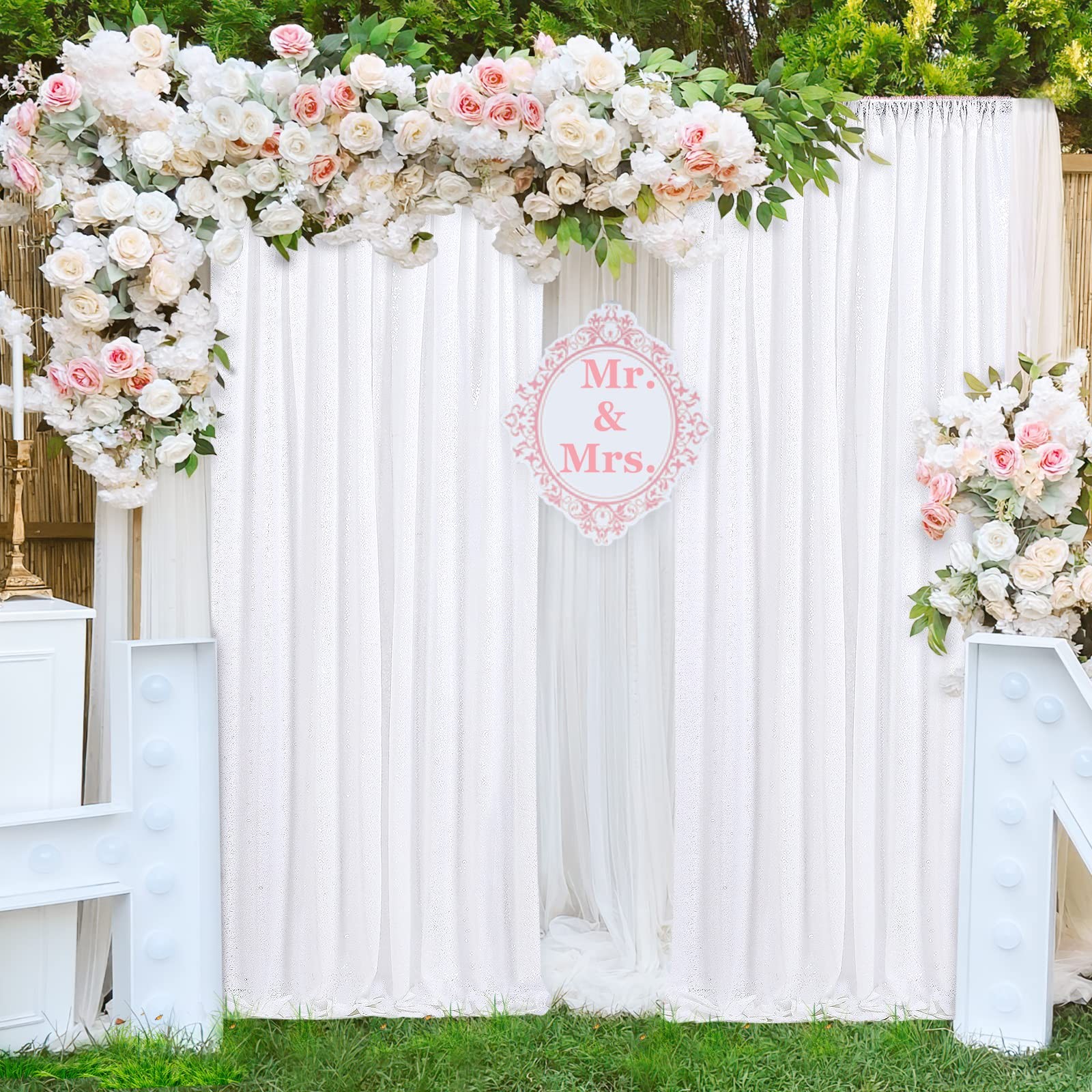 4 PCS 2ftx8ft White Sequin Backdrop Curtain, Glitter, Birthday Party Decor