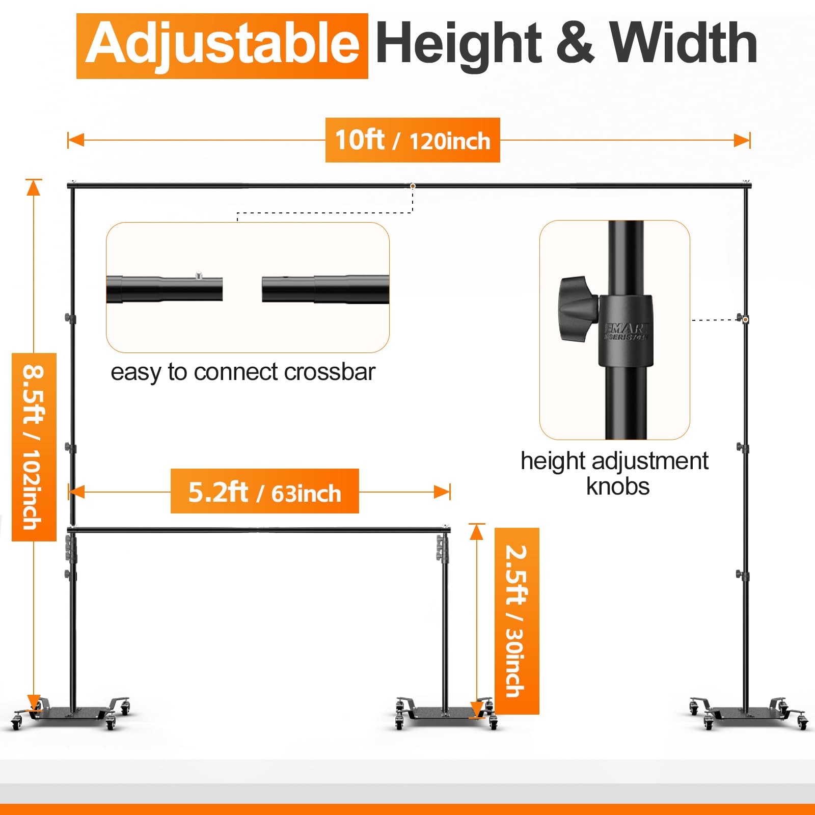 Backdrop Stand with Wheels, 8.5x10ft Adjustable Photo Background Holder with …