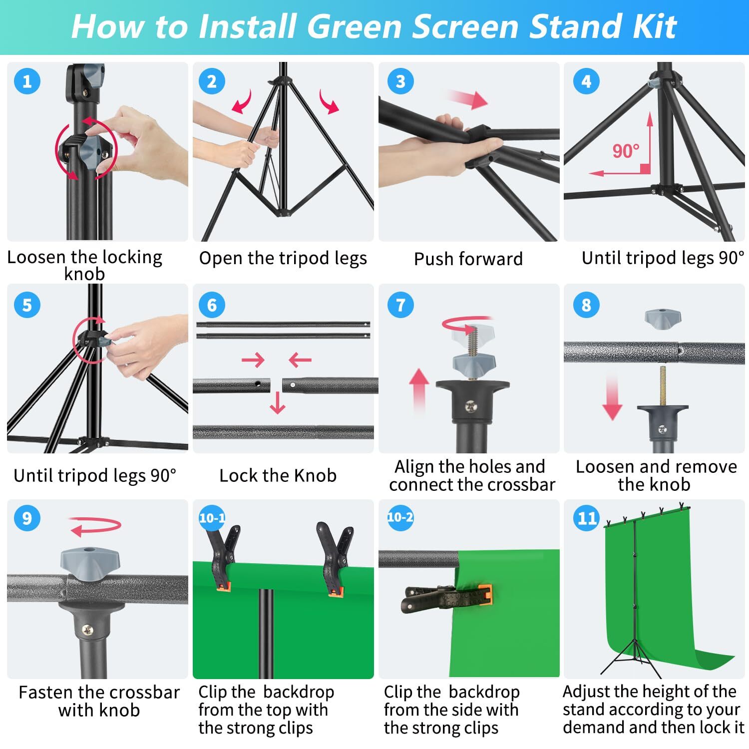 5×6.5ft Green Screen Backdrop Kit with Stand Portable Greenscreen for Stream