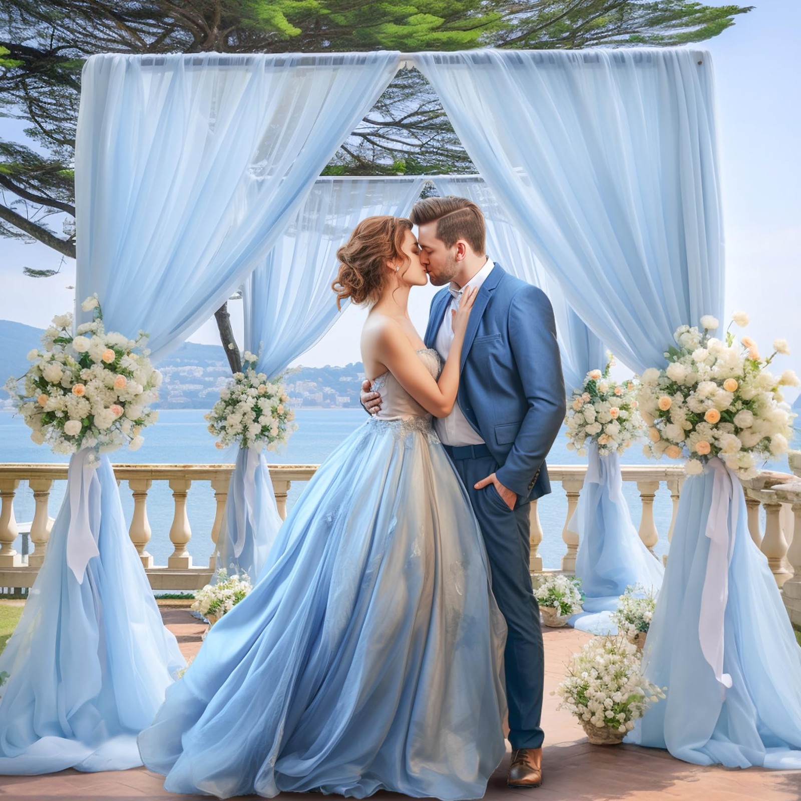 10×10 ft Blue Tulle Backdrop Curtains 2 Panels for Parties Wedding Photo