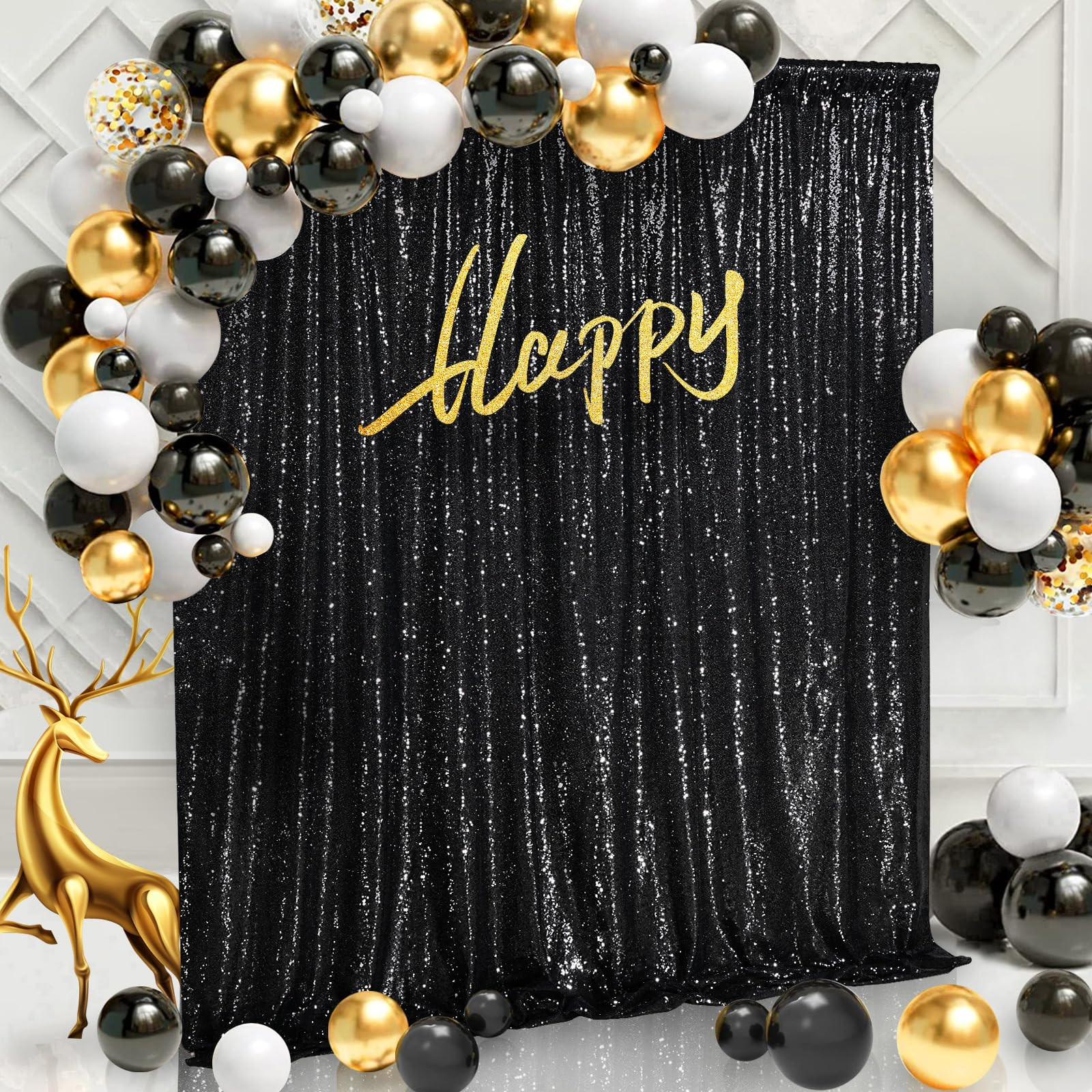 Black Sequin Backdrop Curtain 7ft x 7ft Glitter Photo Booth Backdrop for Wedd…