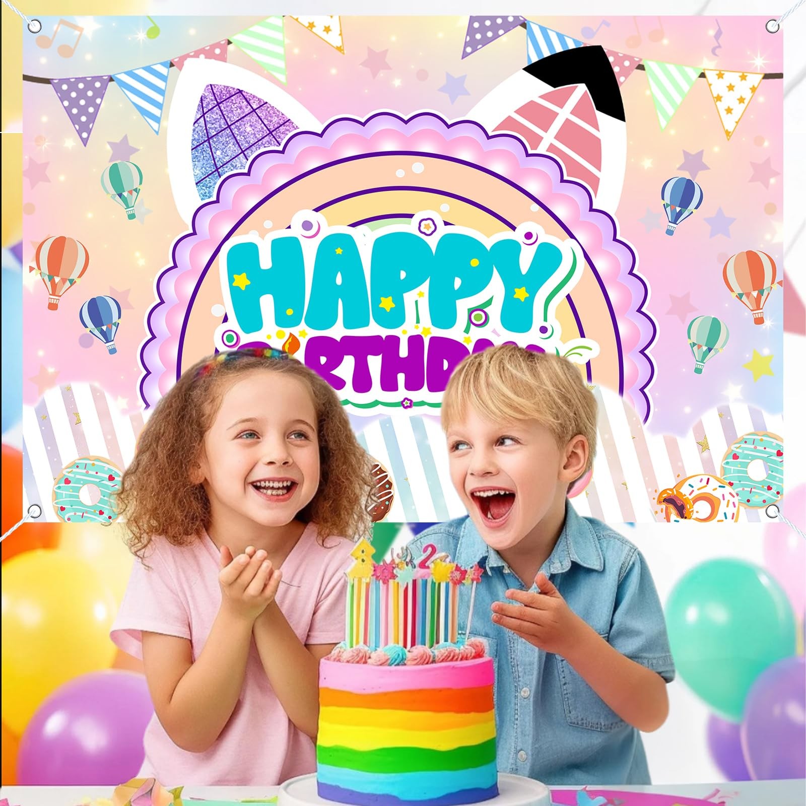 5x3ft Cute Cartoon Cat Theme Backdrop Cartoon Photography Background Kids Boy…