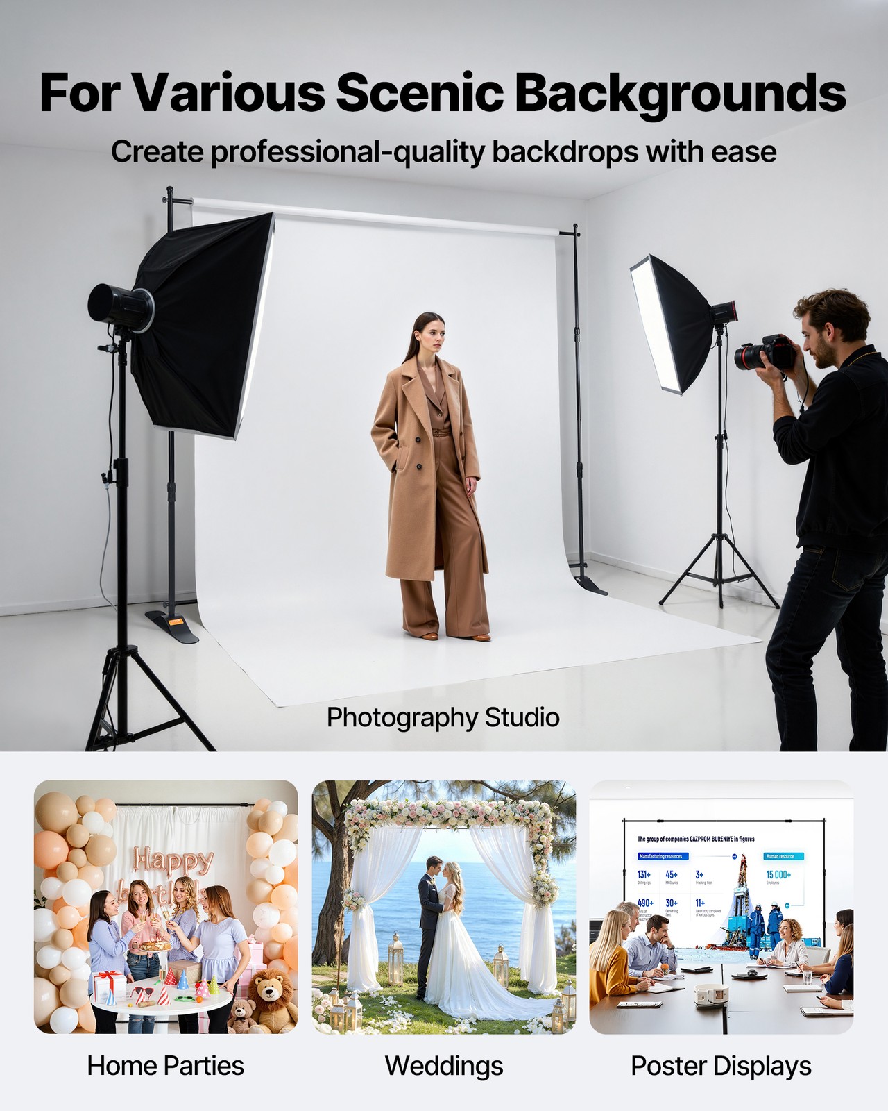 VEVOR 10 x 8 ft Backdrop Banner Stand Adjustable Height and Width