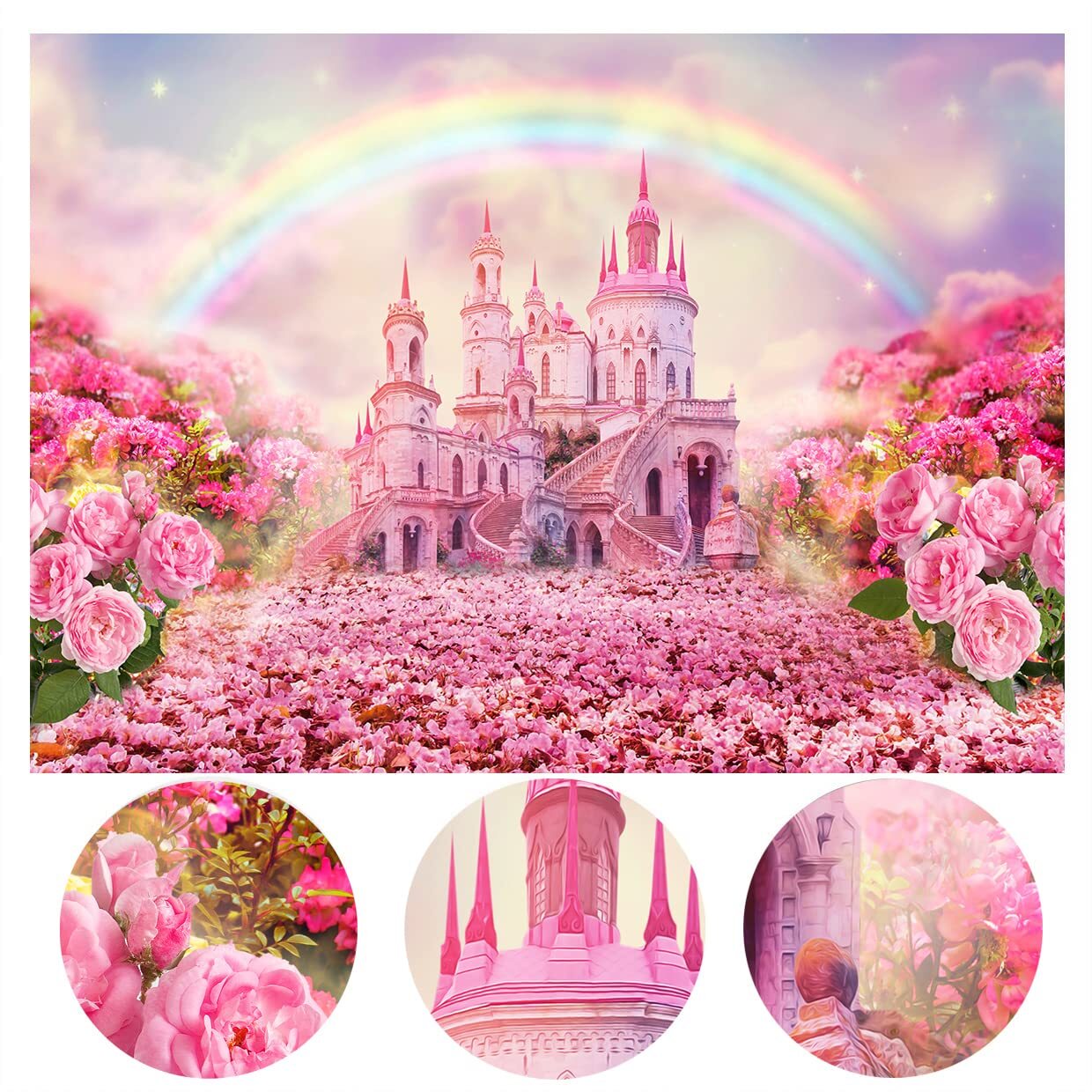 Pink Princess Castle Photography Backdrop for Birthday Baby Shower Newborn