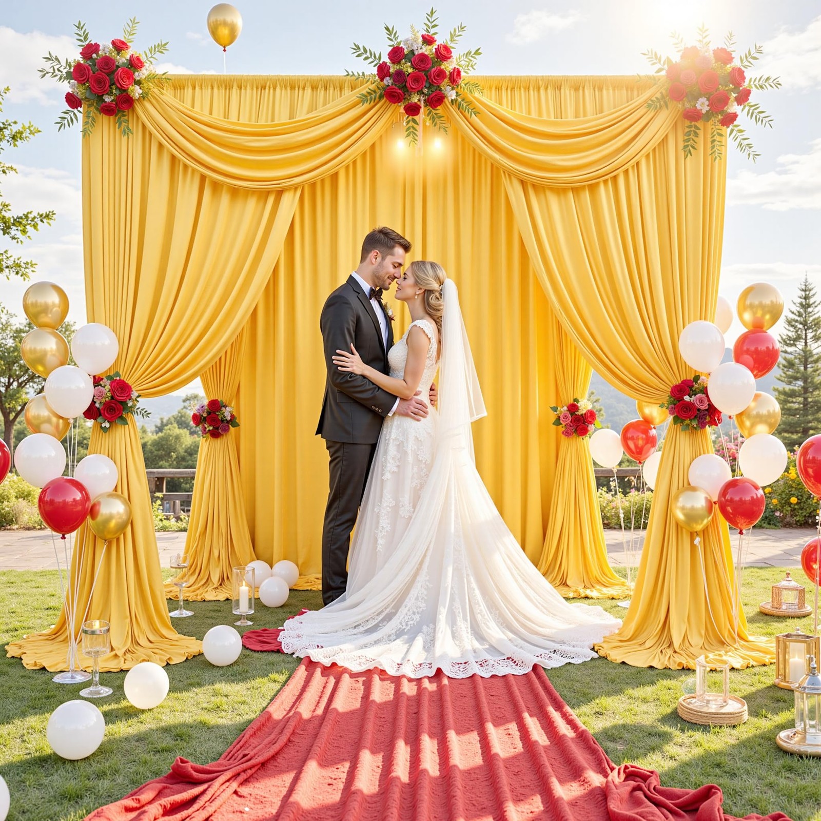 10x10ft Yellow Wrinkle Free Polyester Backdrop Curtain 2 Panels 5x10ft