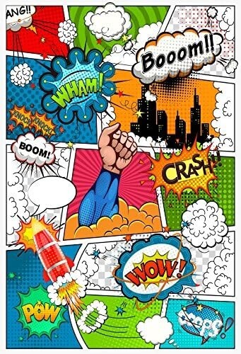 5×7 ft Cartoon Superhero Photography Background Humor Comics Book Villain Boom