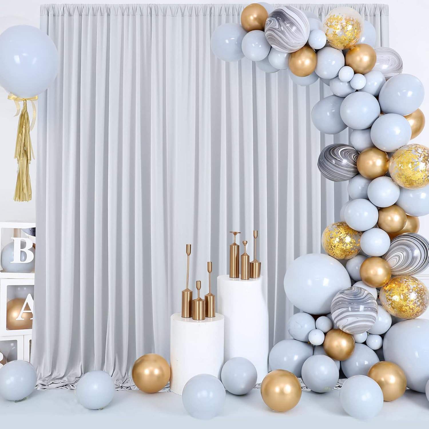 Wrinkle-Free Silver Backdrop Curtain for Parties – 40ft x 10ft Drapes