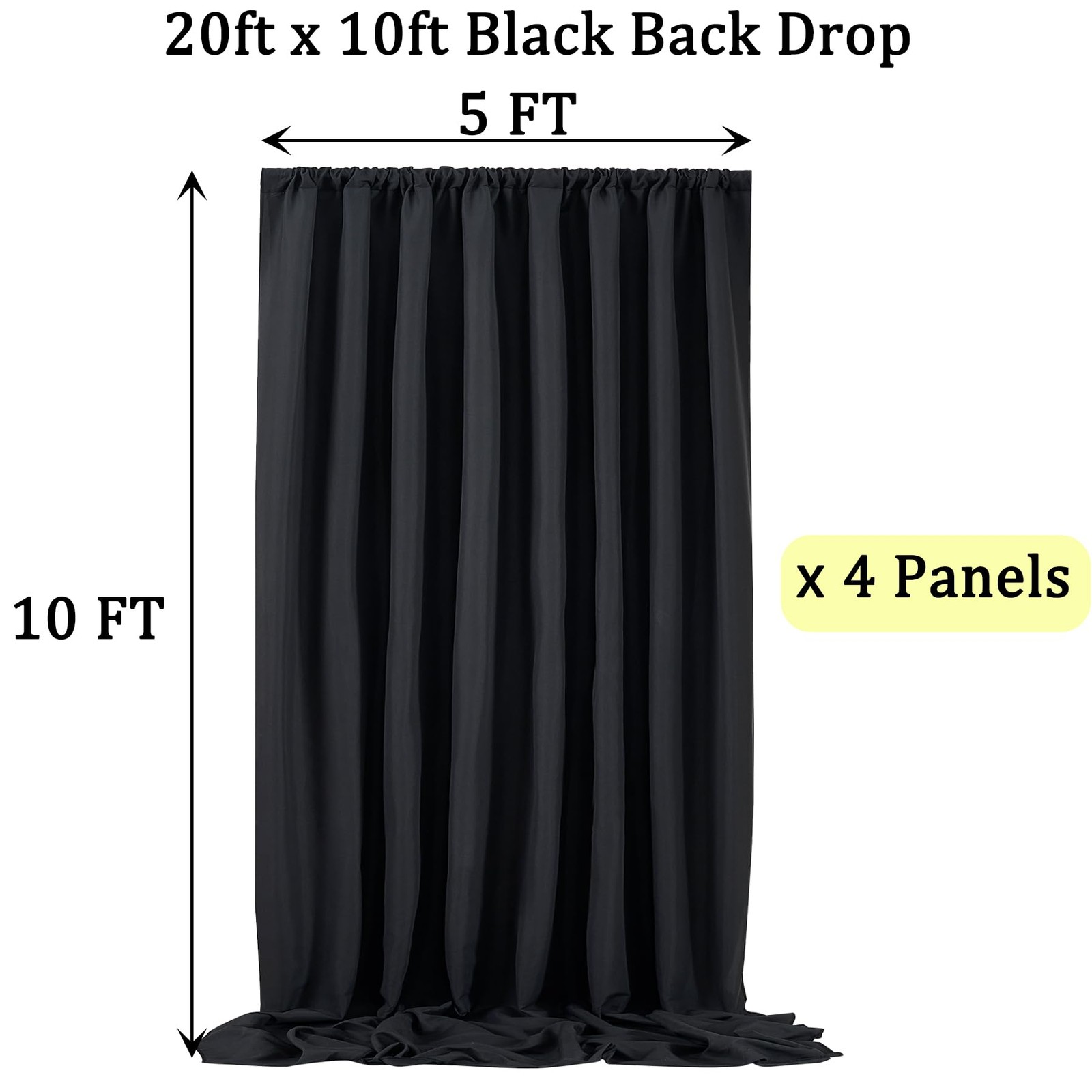 Htper 20ft x 10ft Black Backdrop Curtain Panels for Parties, Thick Wrinkle Re…
