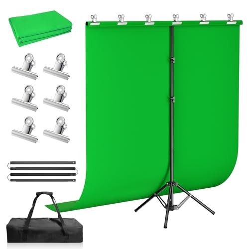 Green Screen Backdrop Kit with Stand, Portable Greenscreen 5x7ft green screen