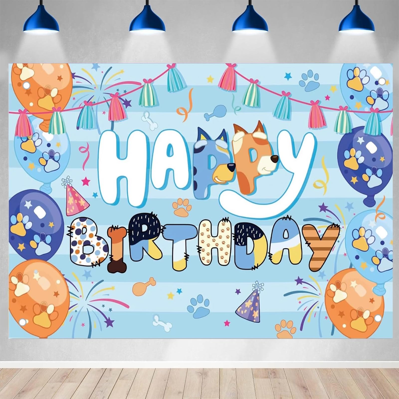 5x3ft Blue Dog Birthday Background Kids Cartoon 39″ x 59″, Blue-Dog