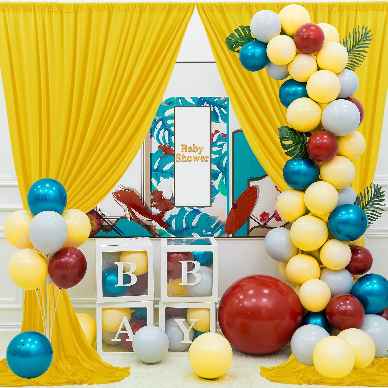 10x10ft Wrinkle Free Yellow Backdrop Curtain, 2 Panels 5x10ft, Polyester